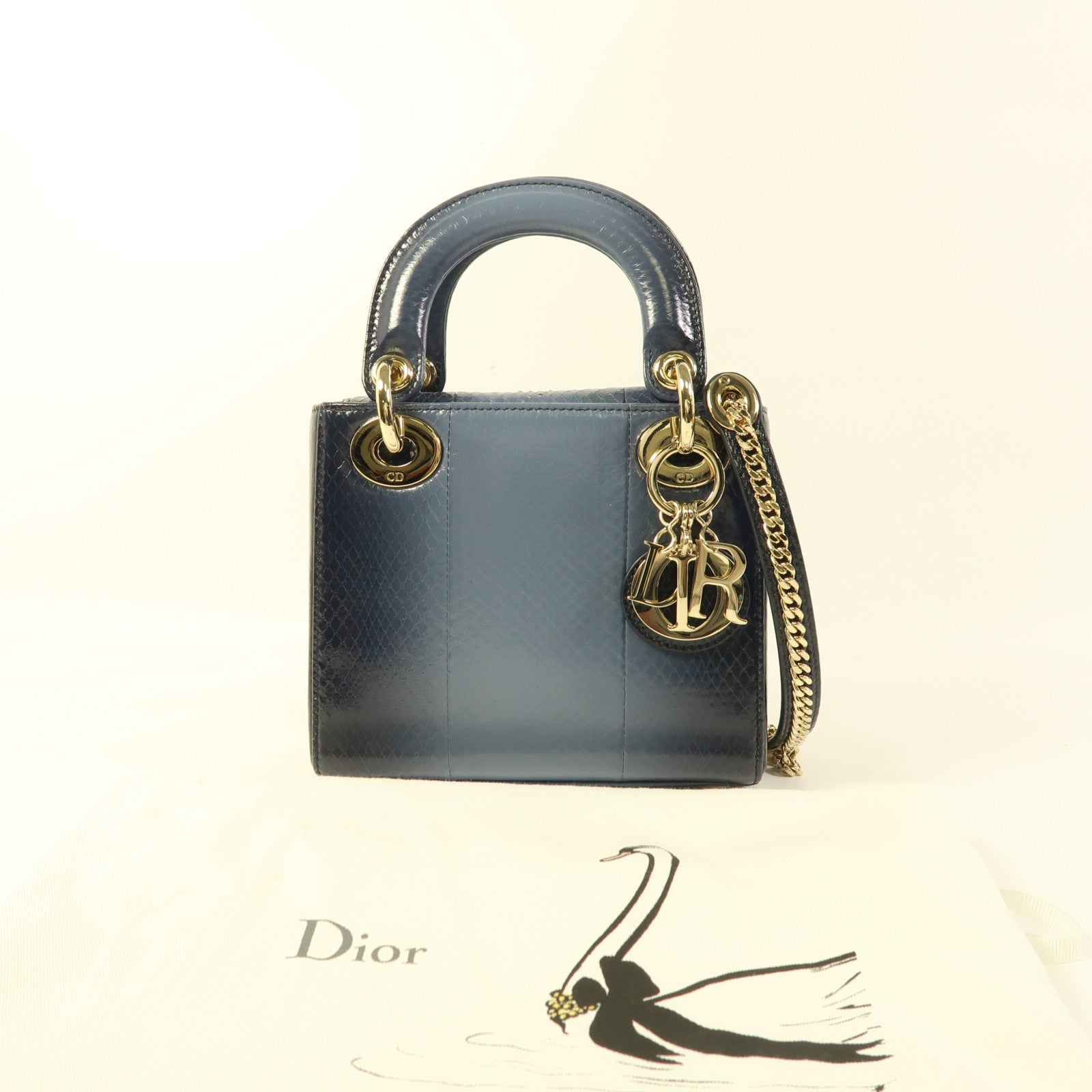 Dior 蛇皮皮革Lady Dior金扣手挽肩背兩用袋