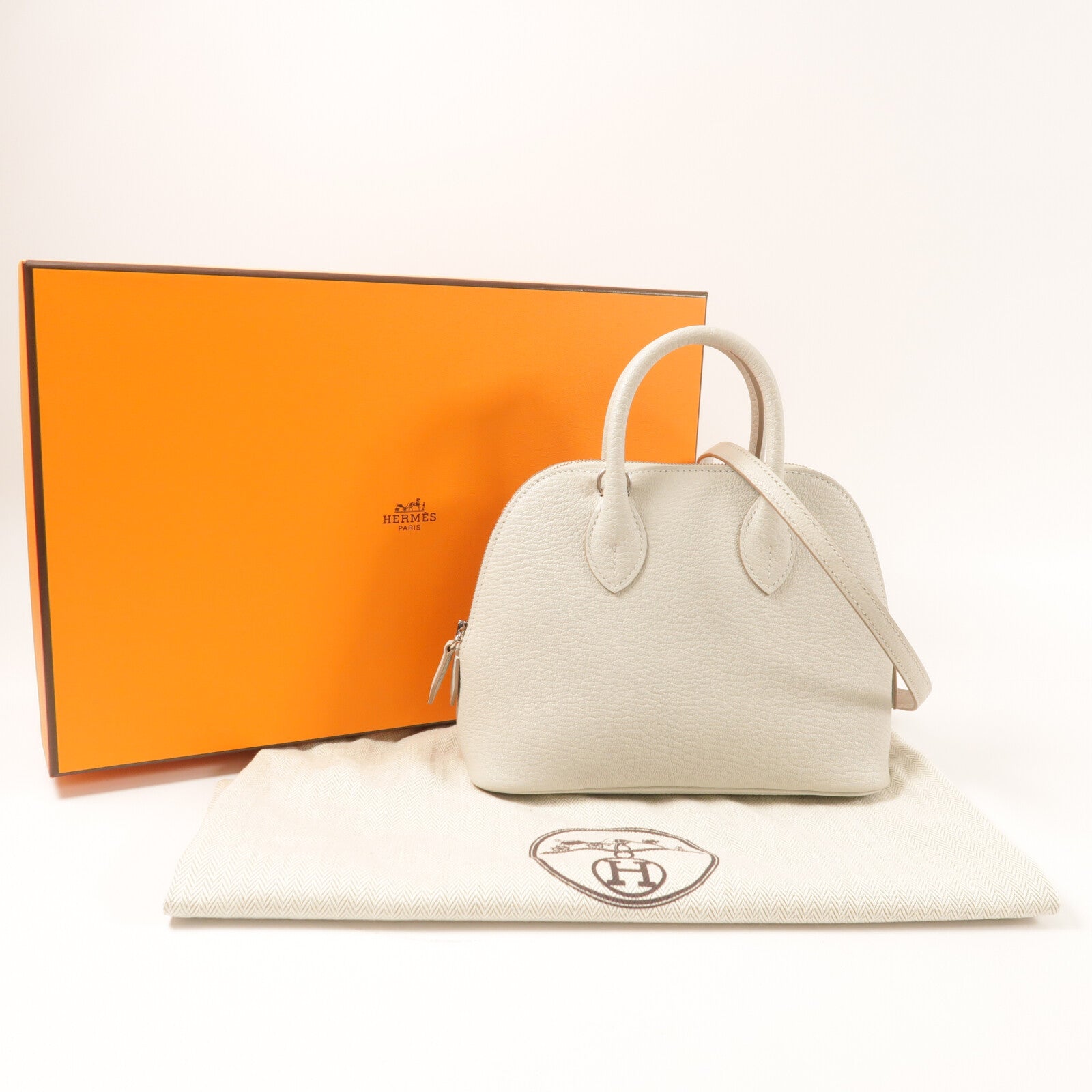 HERMES Chevre皮革Mini Bolide銀扣手挽肩背兩用袋Gris Perle