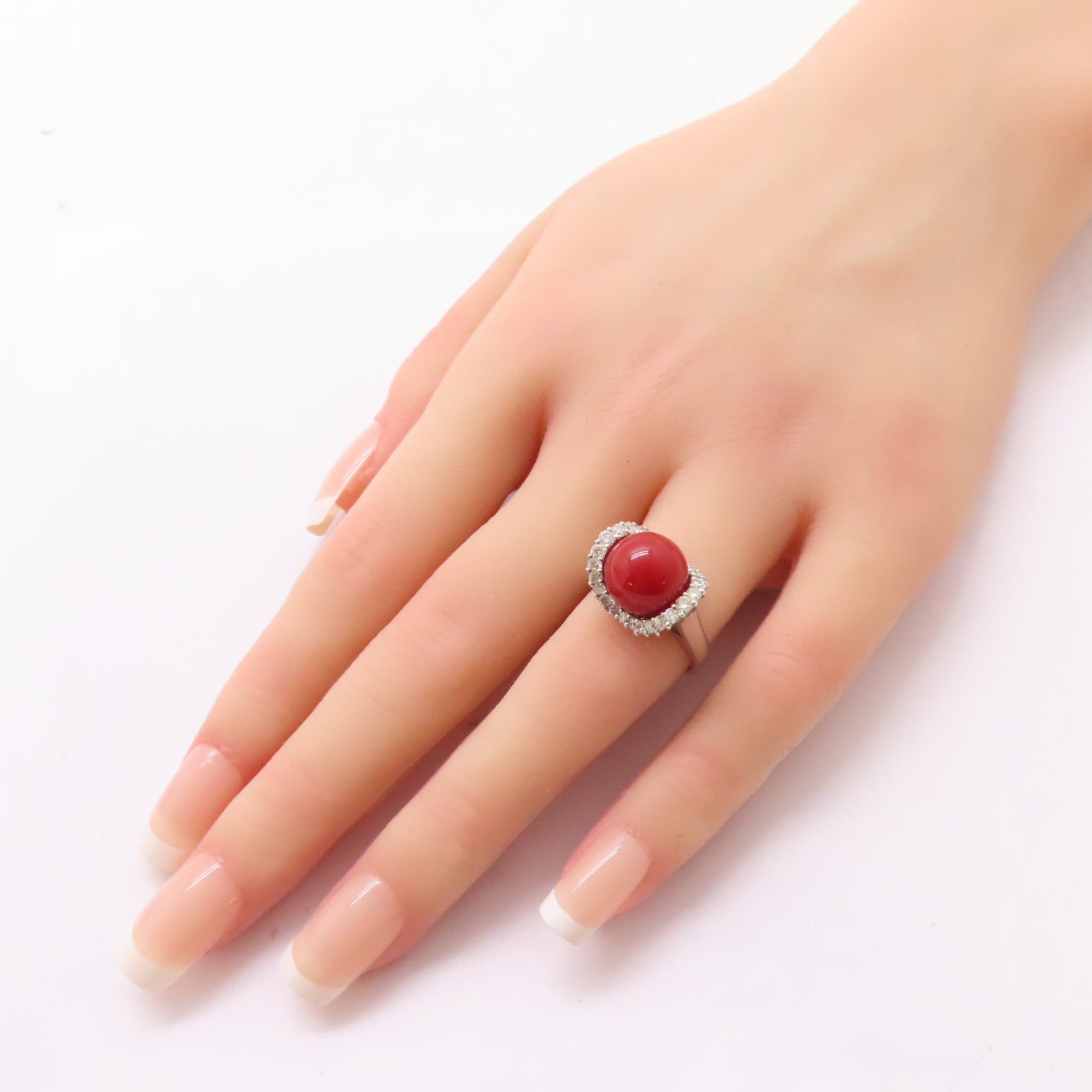 JEWELRY PT900鉑金Coral Stone Ring 0.63ct珊瑚石戒指US#6