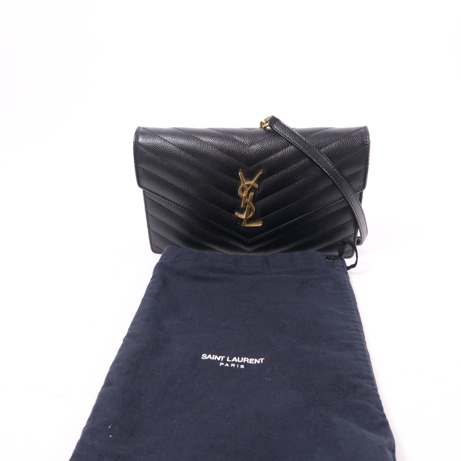 YVES SAINT LAURENT 牛皮皮革Wallet On Chain金扣鏈帶肩背袋