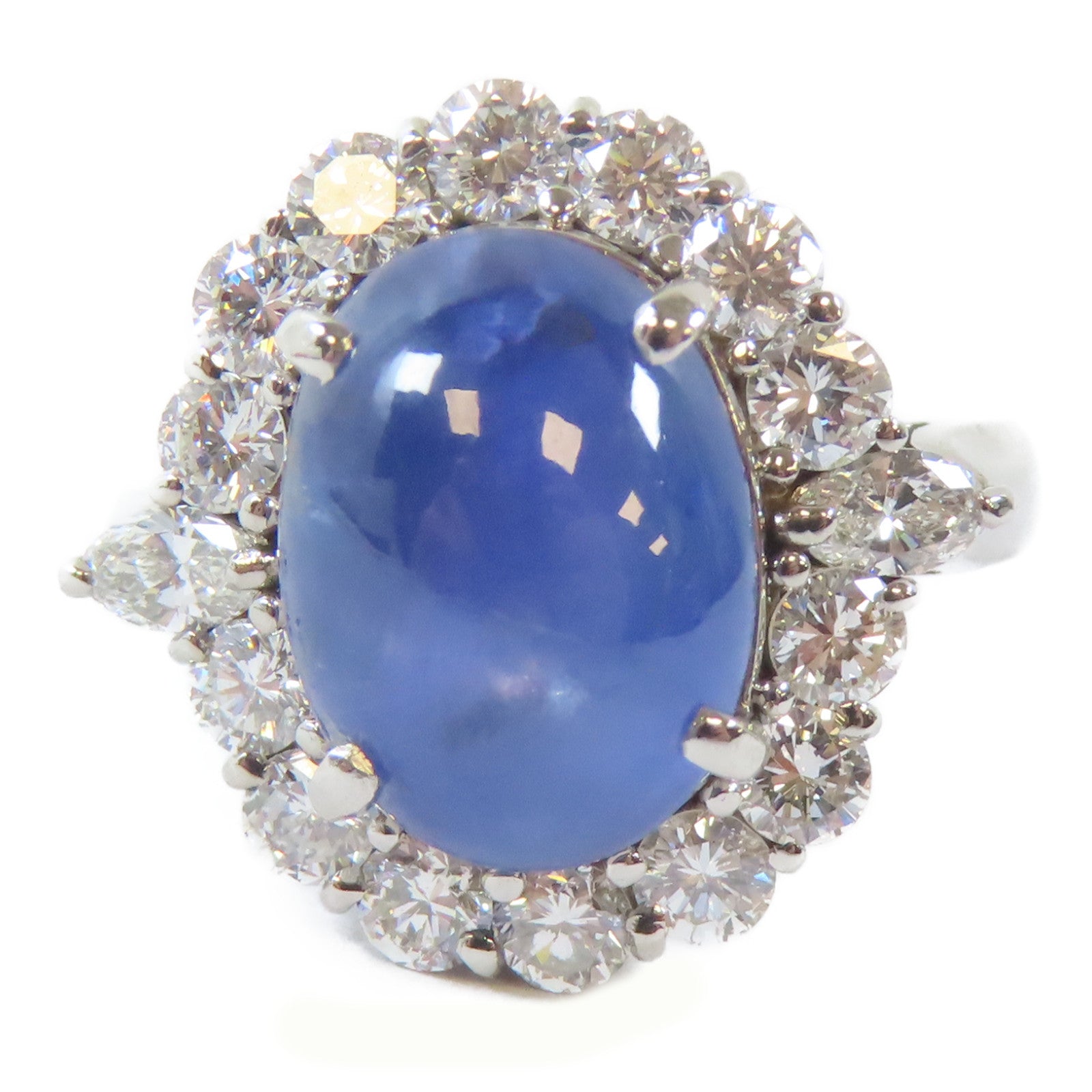JEWELRY PT900鉑金Star Sapphire/Diamond Ring 7.01ct星光藍寶石/1.18ct鑽石戒指US#5.5
