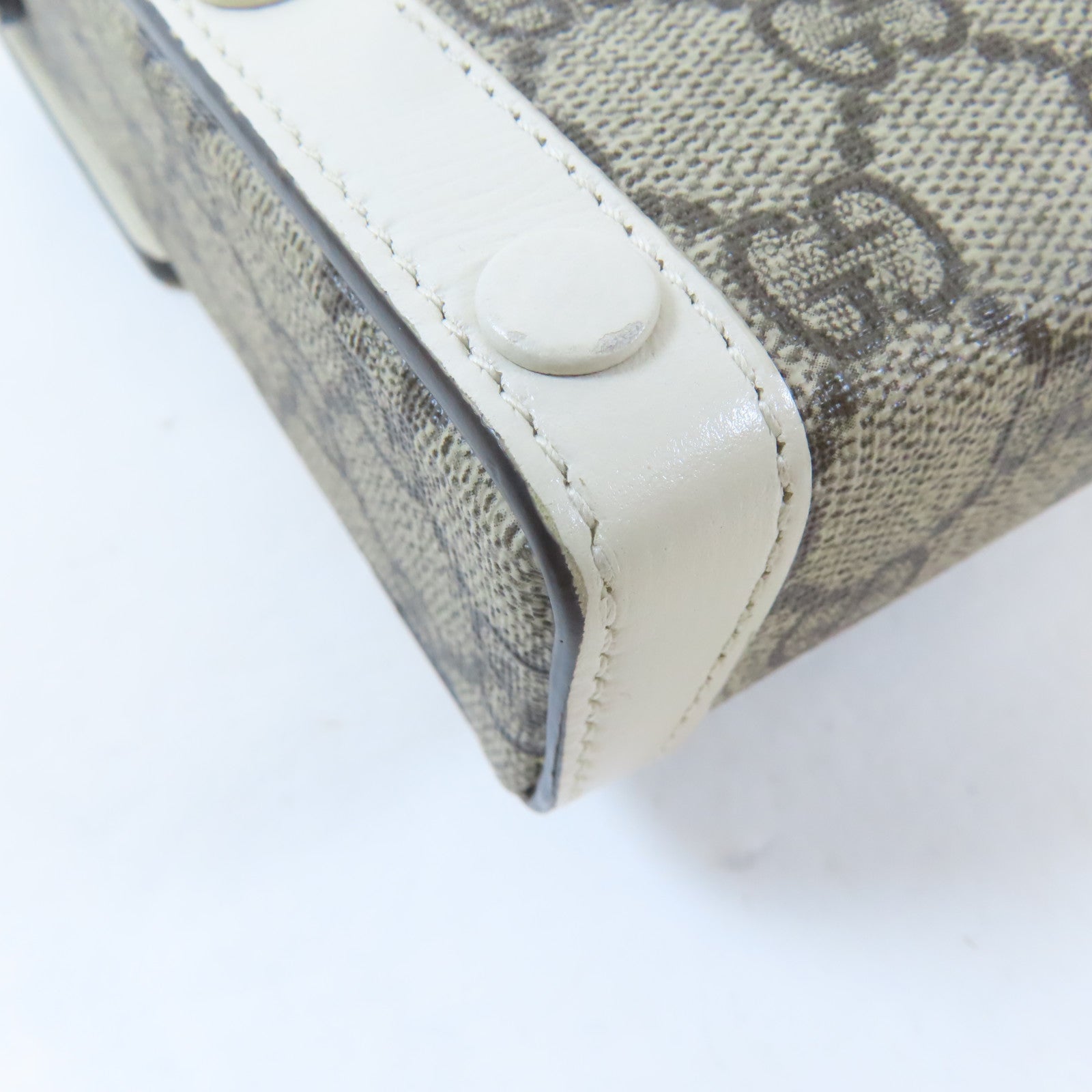 GUCCI 塗層帆布Horsebit 1955 Mini Bag金扣肩背袋啡色/白色