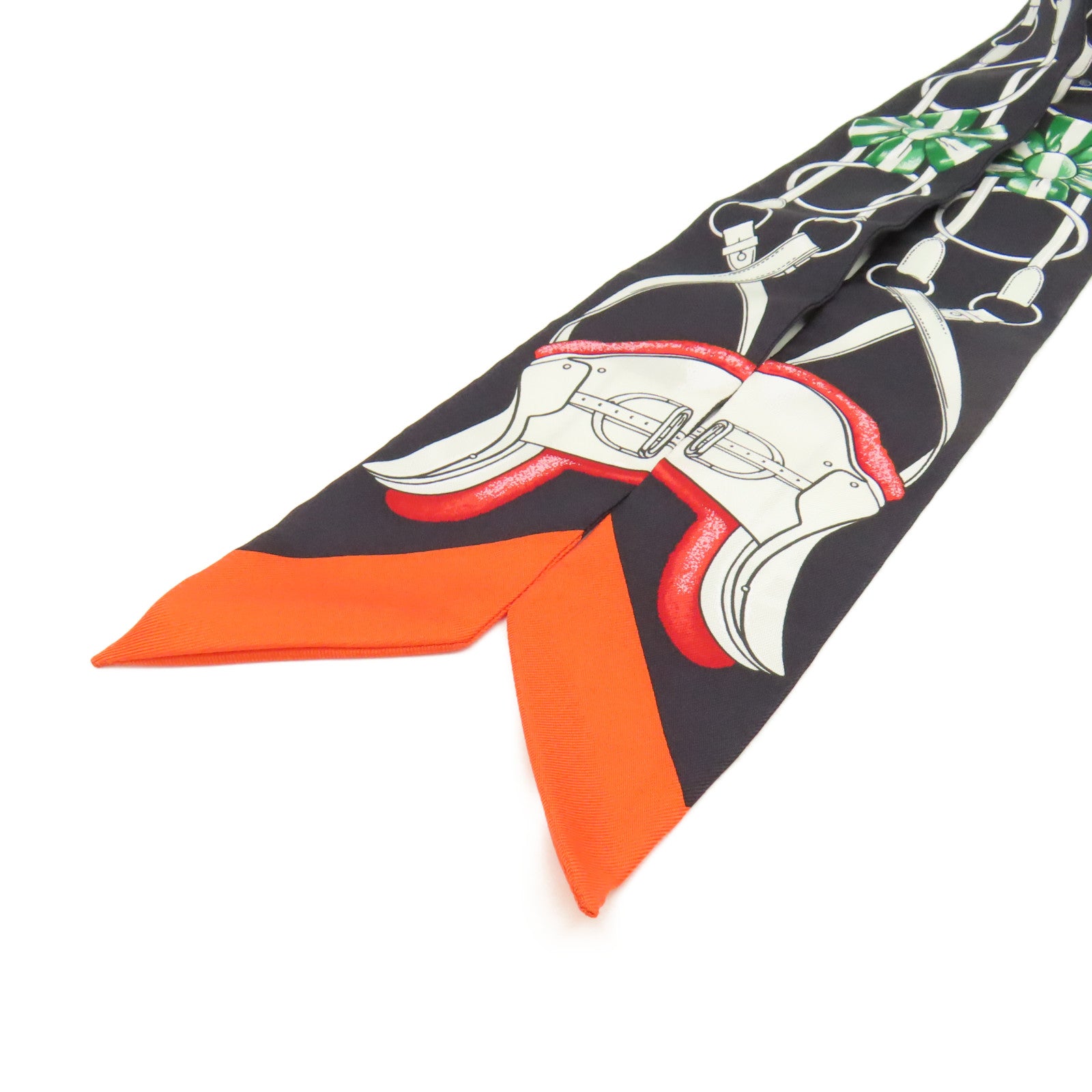 HERMES 【激減優惠】絲質Twilly Scarf絲巾黑色/橙色/綠色/彩色