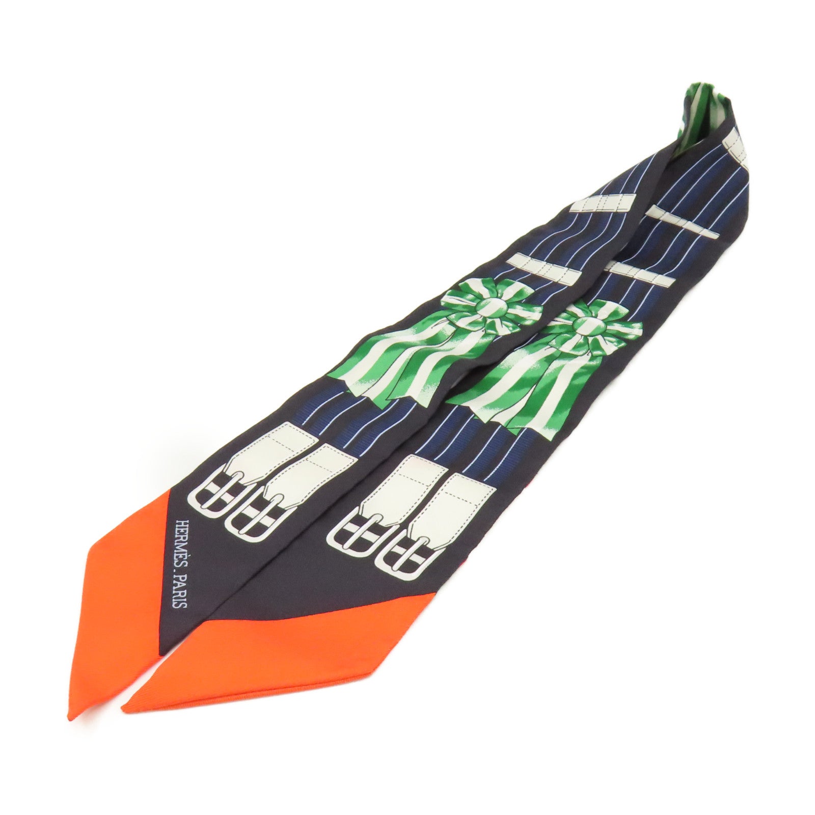 HERMES 【激減優惠】絲質Twilly Scarf絲巾黑色/橙色/綠色/彩色