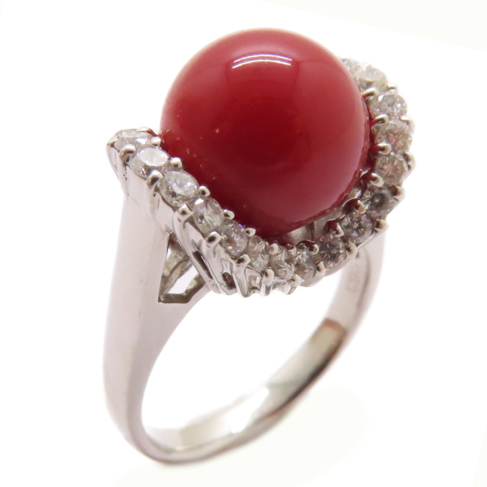 JEWELRY PT900鉑金Coral Stone Ring 0.63ct珊瑚石戒指US#6