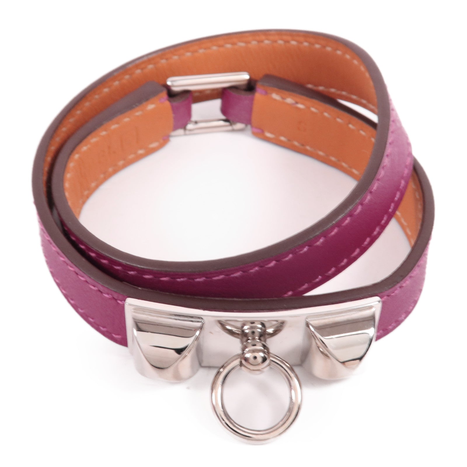 HERMES Swift皮革Rivale Double Tour Bracelet銀扣手帶Tosca