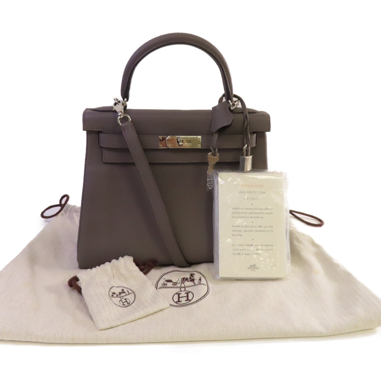 HERMES Togo皮革Kelly 28銀扣手挽肩背兩用袋Gris Etain錫器灰色