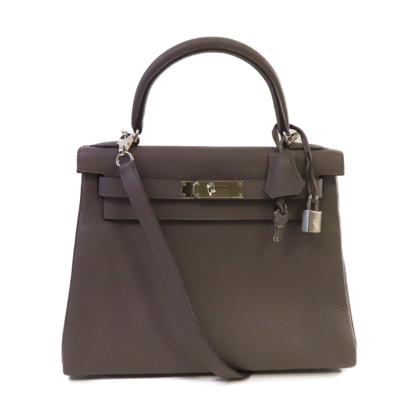 HERMES Togo皮革Kelly 28銀扣手挽肩背兩用袋Gris Etain錫器灰色