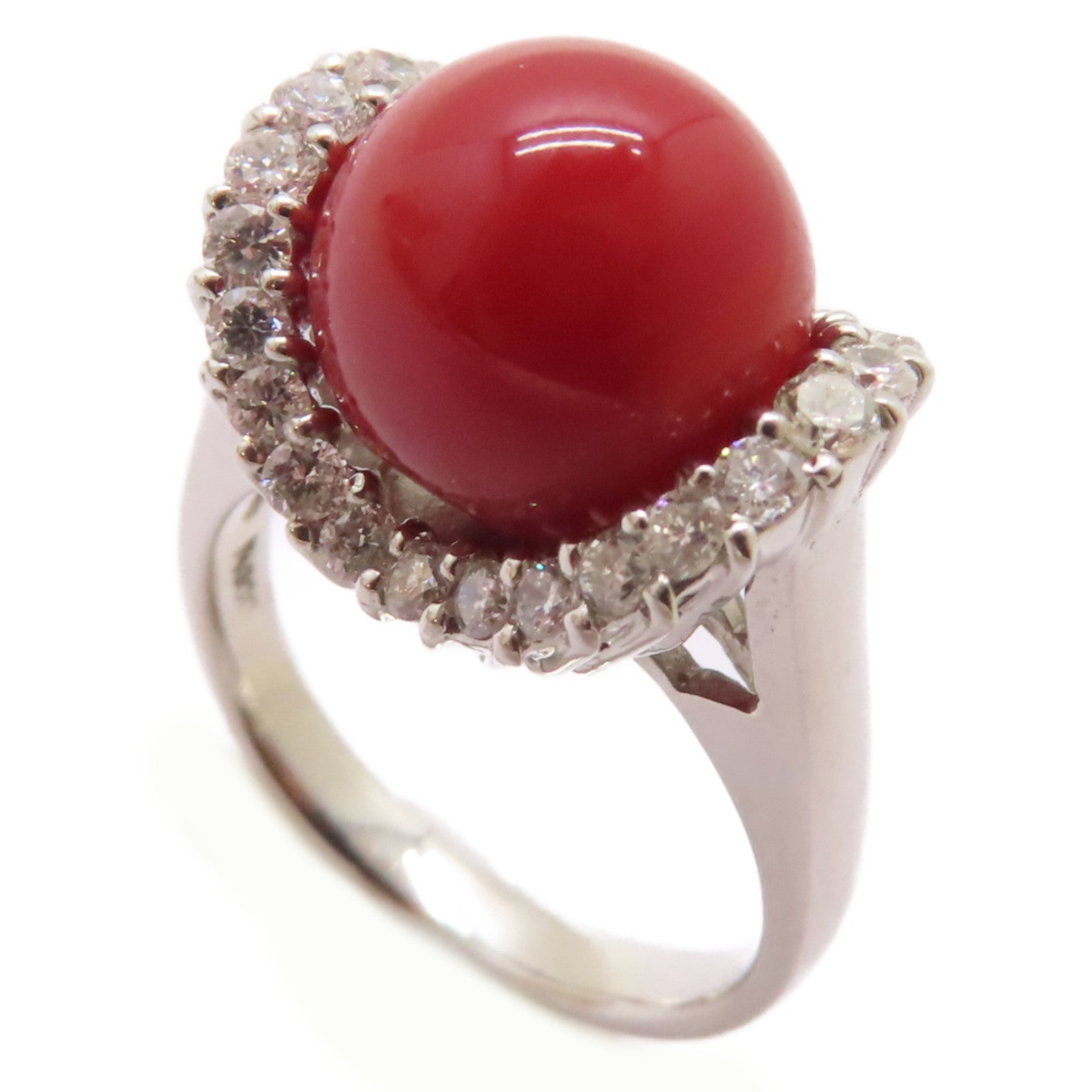 JEWELRY PT900鉑金Coral Stone Ring 0.63ct珊瑚石戒指US#6