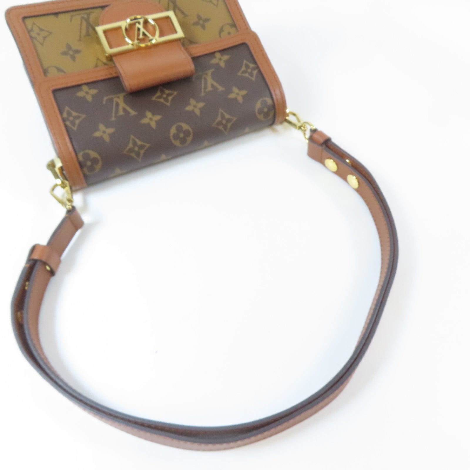 LOUIS VUITTON Monogram Mini Dauphine金扣肩背袋啡色