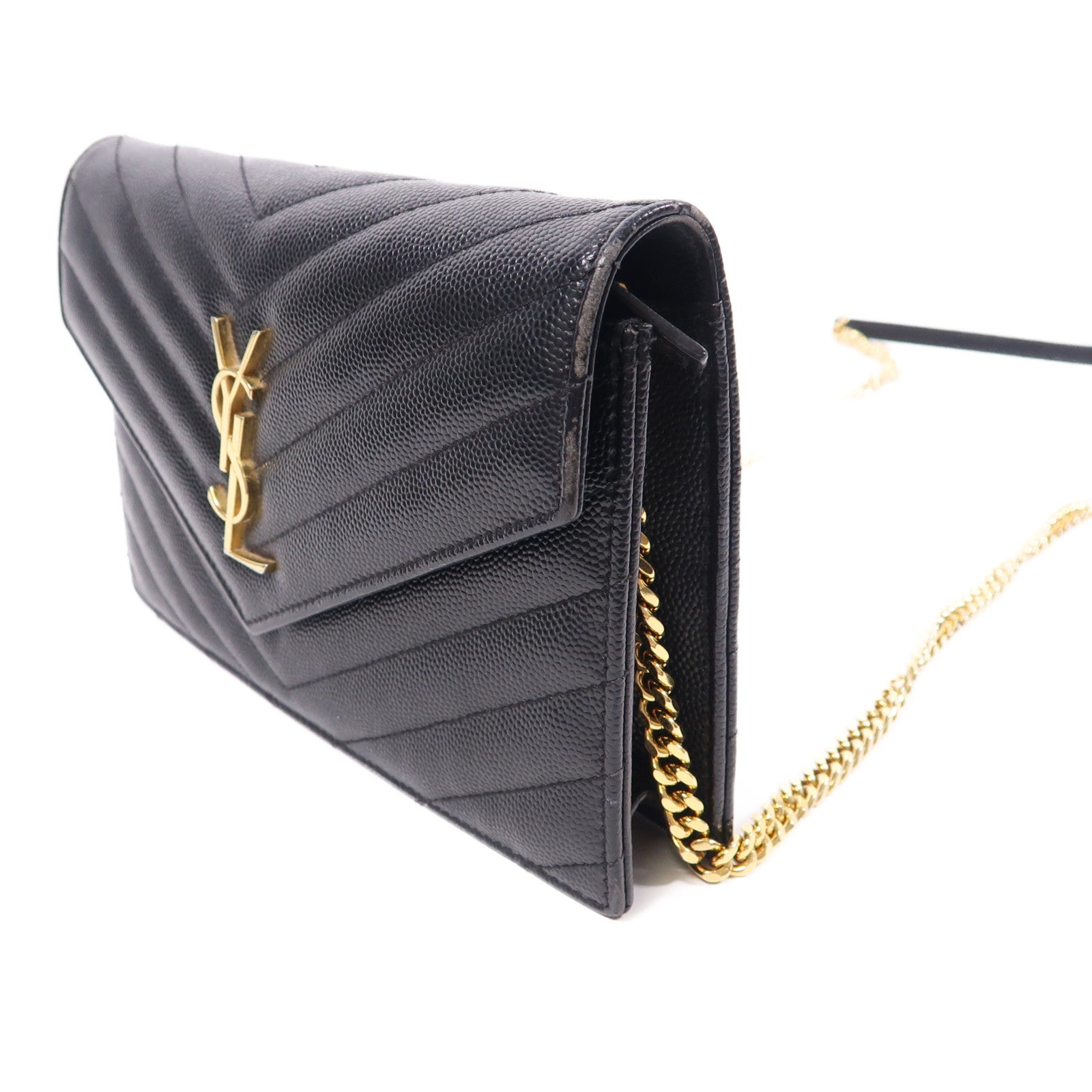 YVES SAINT LAURENT 牛皮皮革Wallet On Chain金扣鏈帶肩背袋