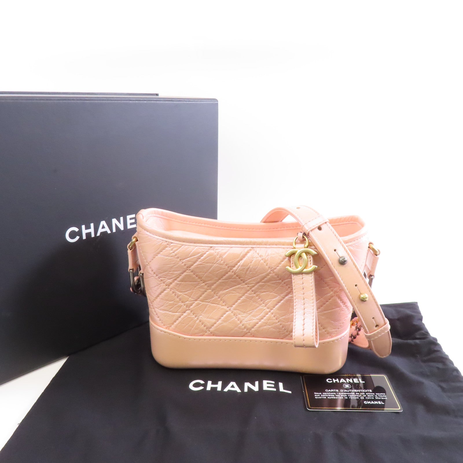 CHANEL Aged Calf皮革Gabrielle Small金扣/銀扣鏈帶肩背袋粉紅色