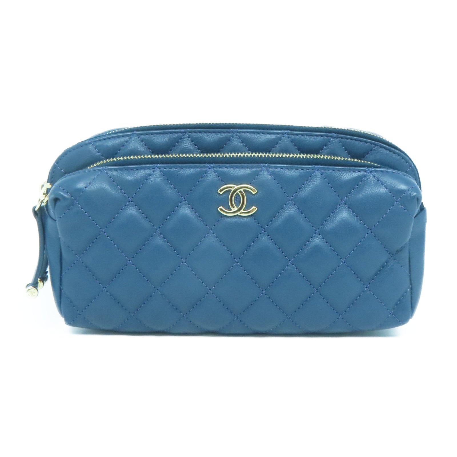 CHANEL 【激減優惠】菱格牛皮皮革Waist Bag金扣腰包藍色