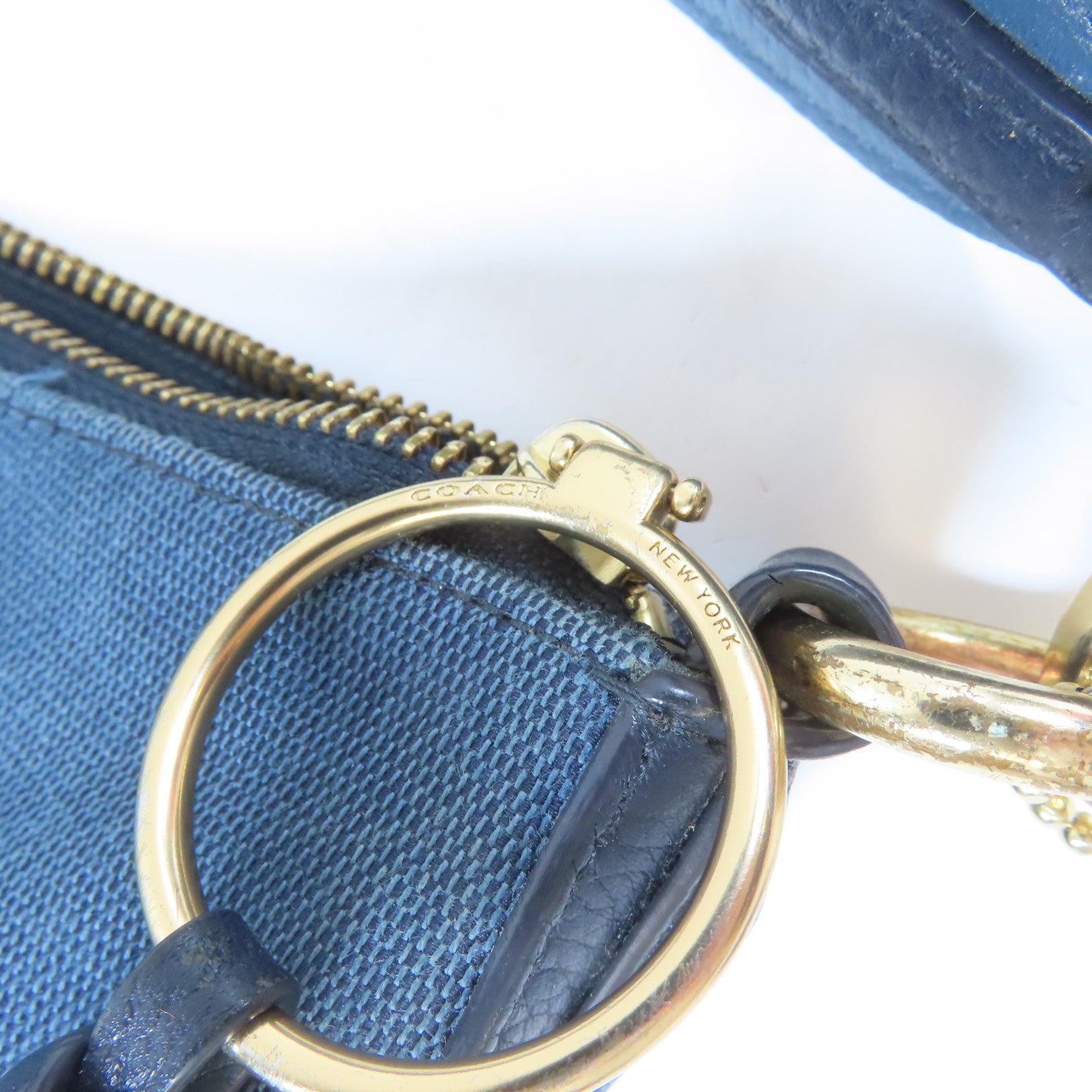 COACH 帆布2 Way Shoulder Bag金扣手挽肩背兩用袋藍色