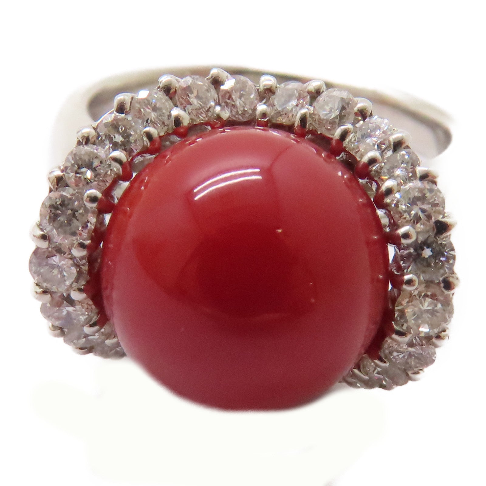 JEWELRY PT900鉑金Coral Stone Ring 0.63ct珊瑚石戒指US#6
