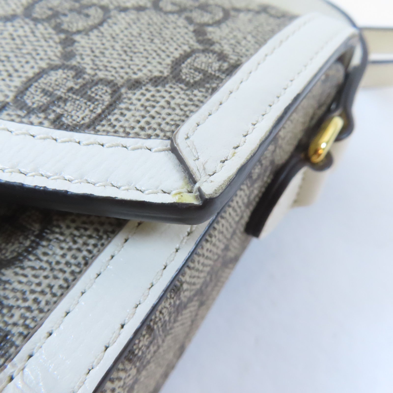 GUCCI 塗層帆布Horsebit 1955 Mini Bag金扣肩背袋啡色/白色