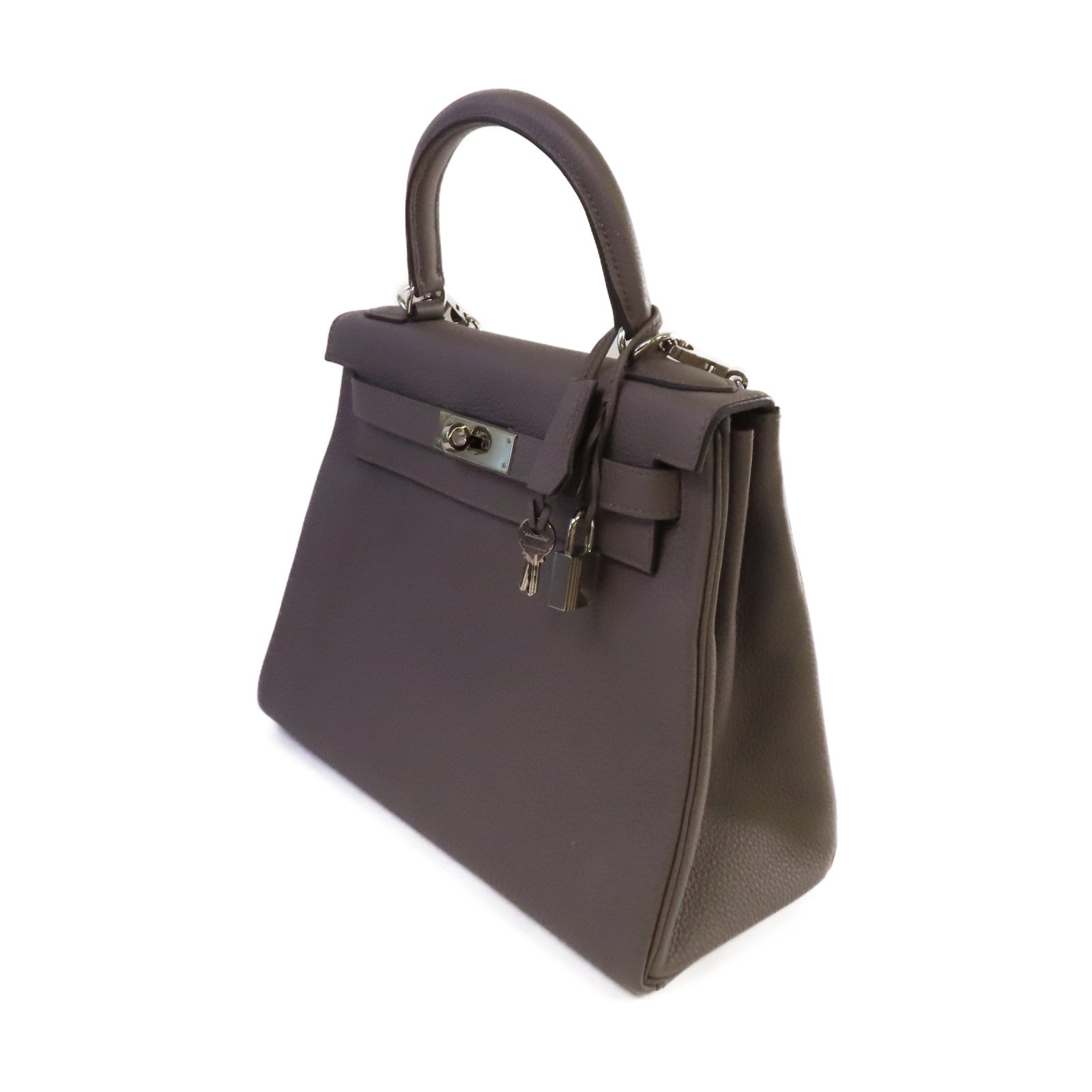 HERMES Togo皮革Kelly 28銀扣手挽肩背兩用袋Gris Etain錫器灰色
