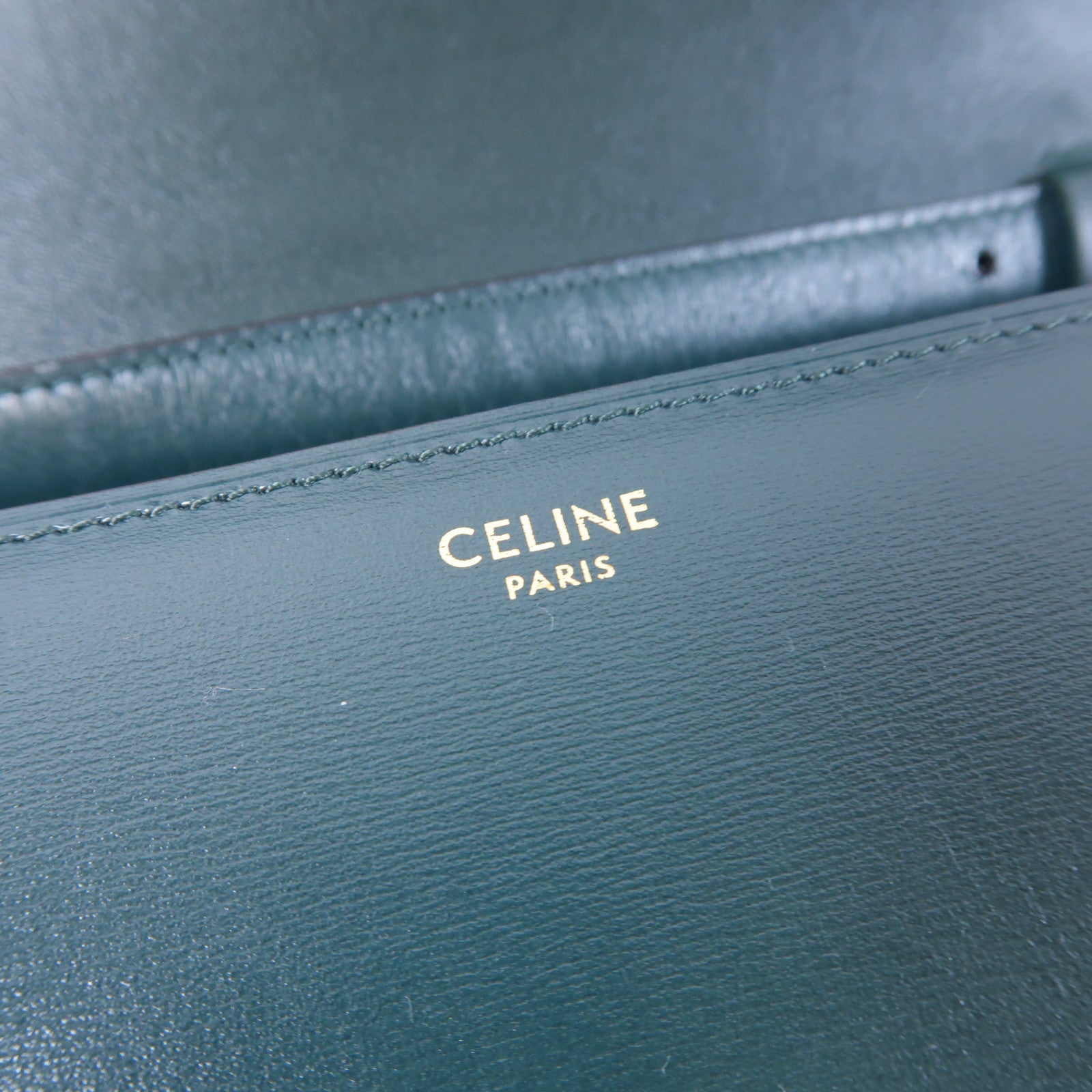 CELINE 【激減優惠】牛皮皮革Classic Box金扣肩背袋深綠色