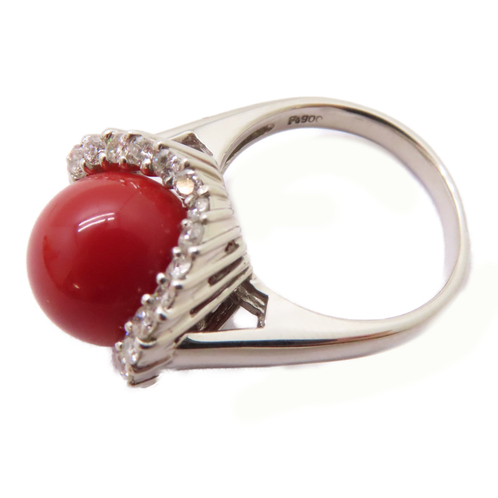 JEWELRY PT900鉑金Coral Stone Ring 0.63ct珊瑚石戒指US#6