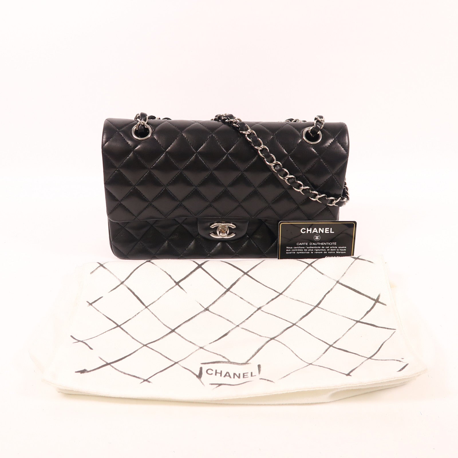 CHANEL 羊皮皮革Classic 25銀扣鏈帶肩背袋