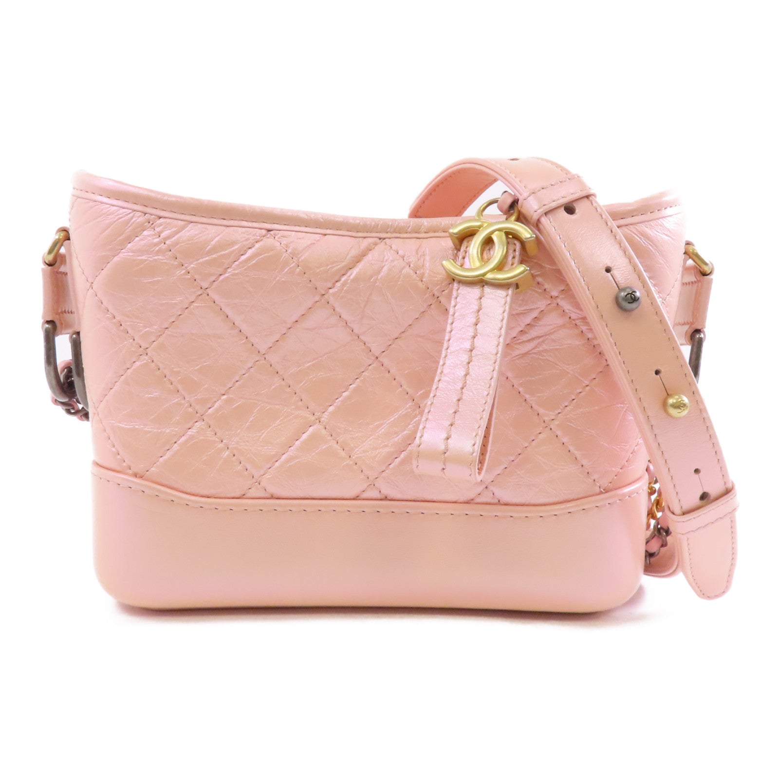 CHANEL Aged Calf皮革Gabrielle Small金扣/銀扣鏈帶肩背袋粉紅色