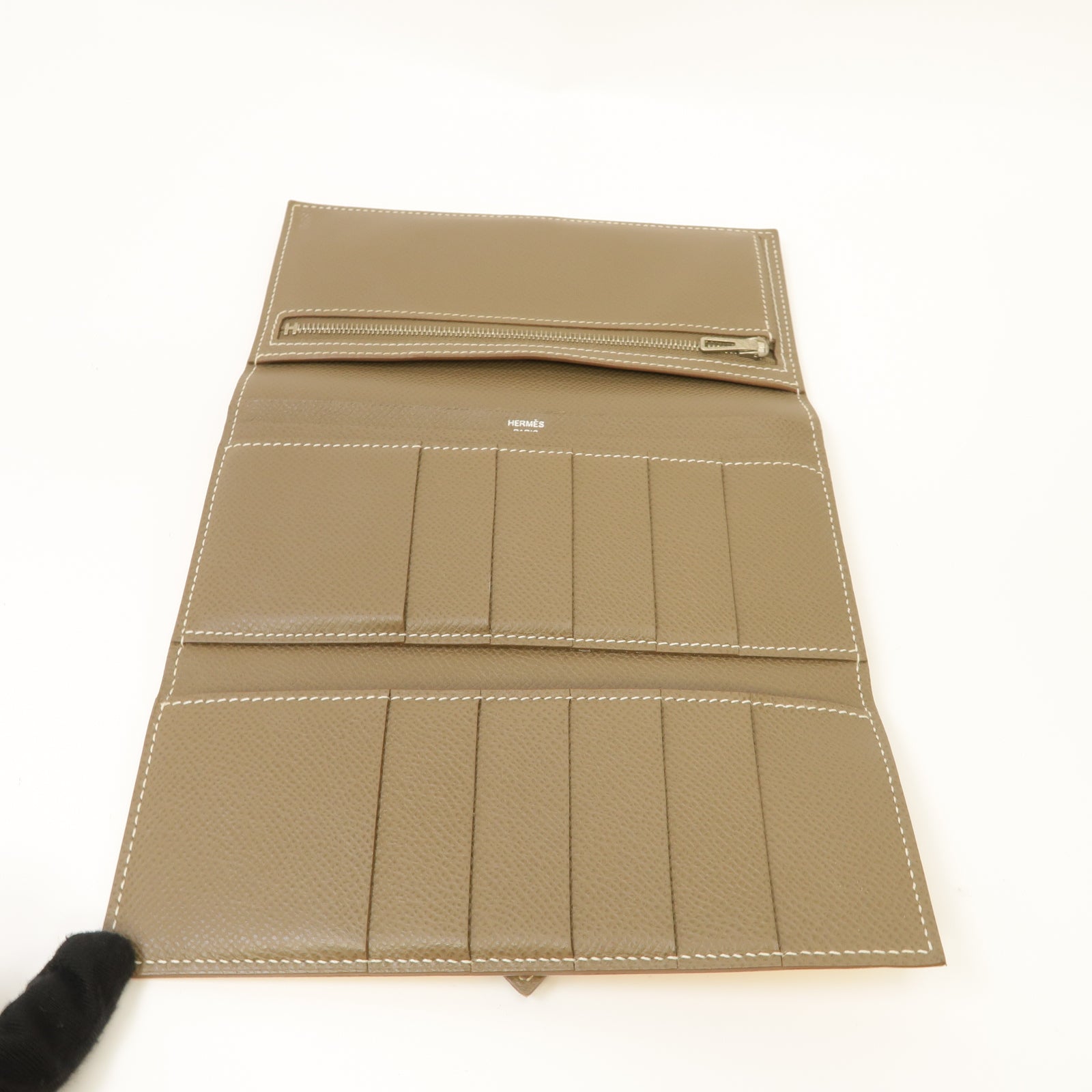 HERMES 【激減優惠】Epsom皮革Bearn Wallet銀扣長錢包橙黃色/大象灰色