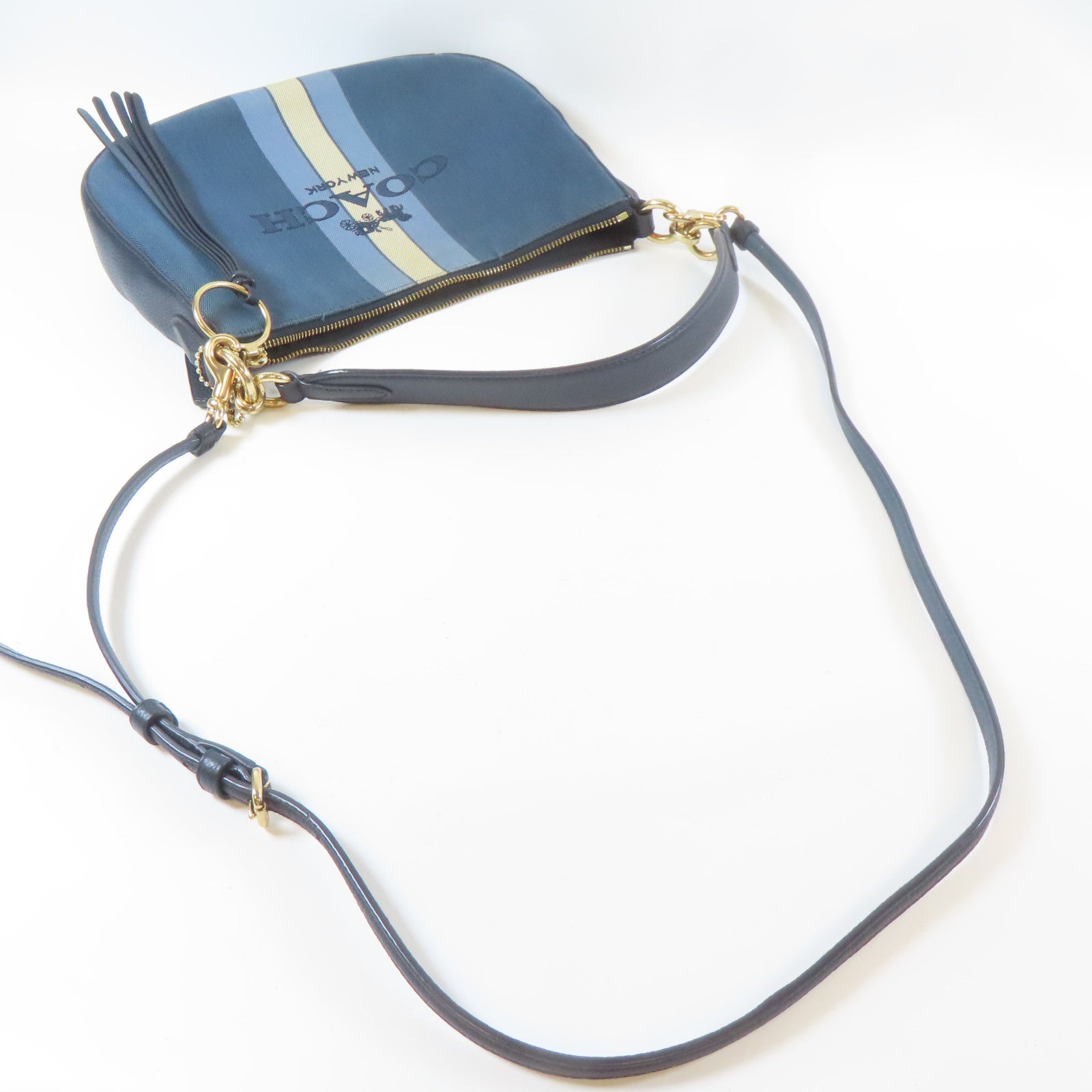 COACH 帆布2 Way Shoulder Bag金扣手挽肩背兩用袋藍色