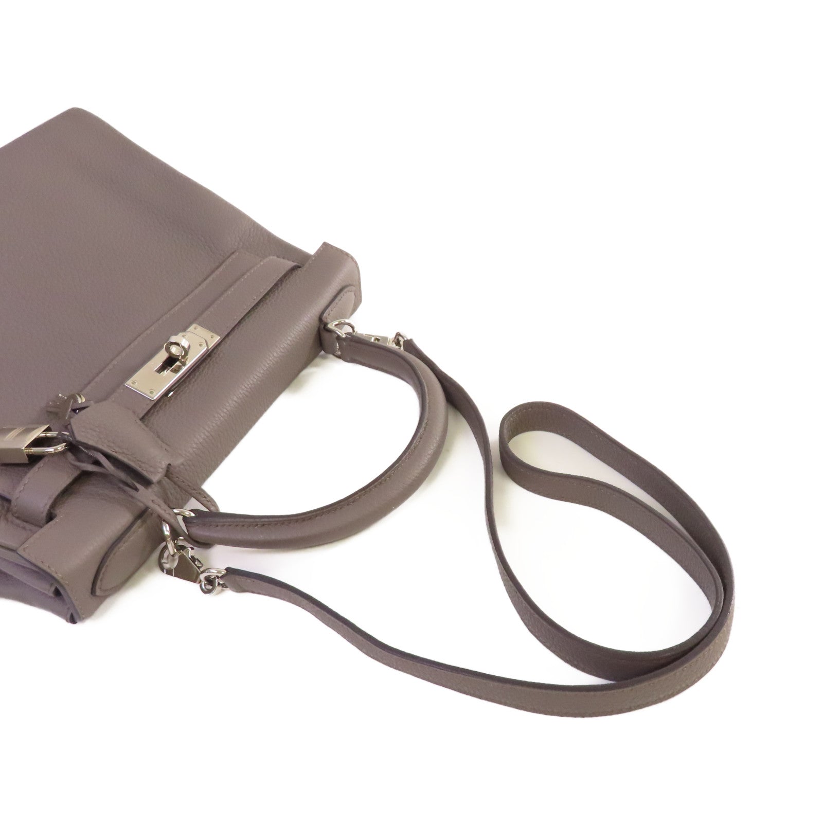HERMES Togo皮革Kelly 28銀扣手挽肩背兩用袋Gris Etain錫器灰色