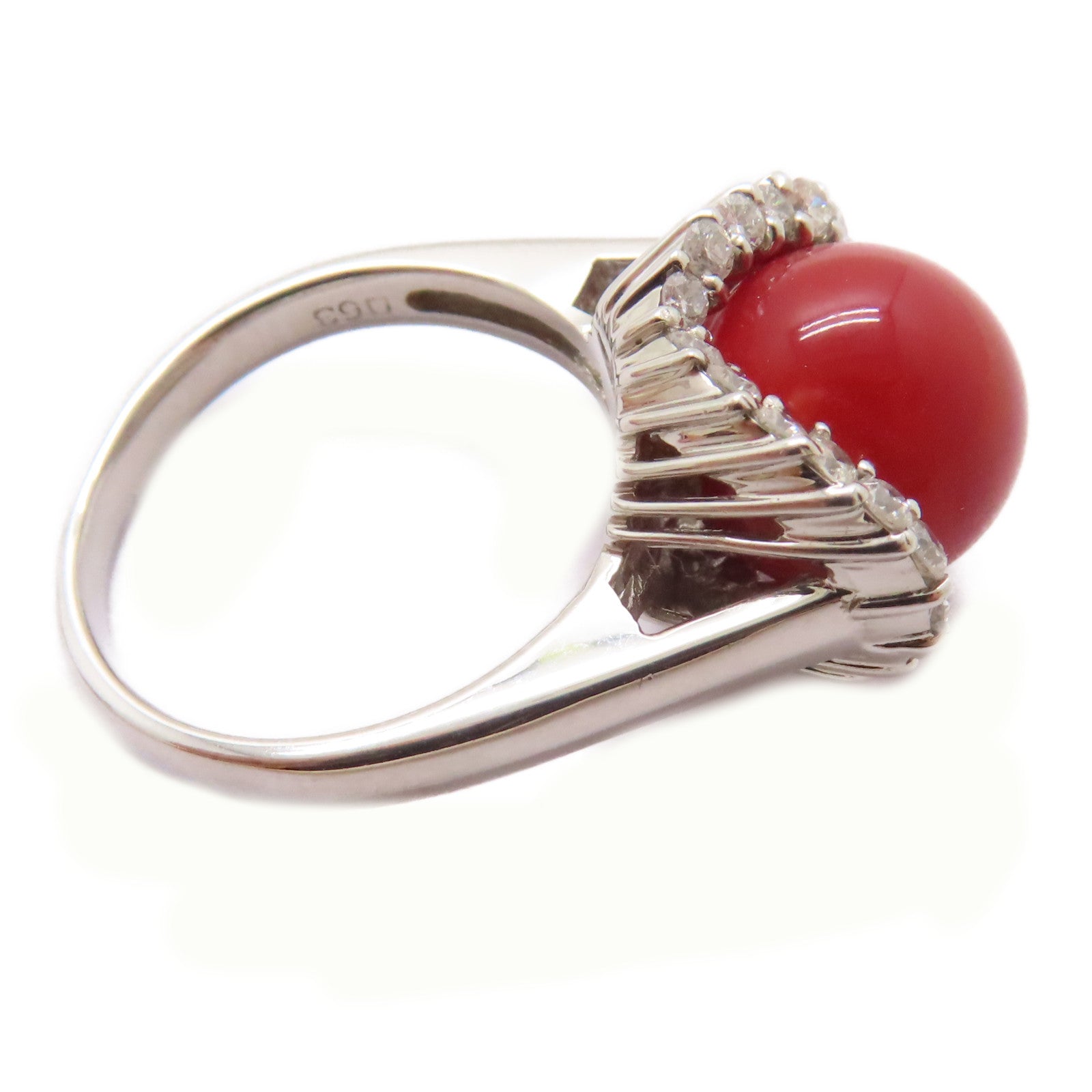 JEWELRY PT900鉑金Coral Stone Ring 0.63ct珊瑚石戒指US#6