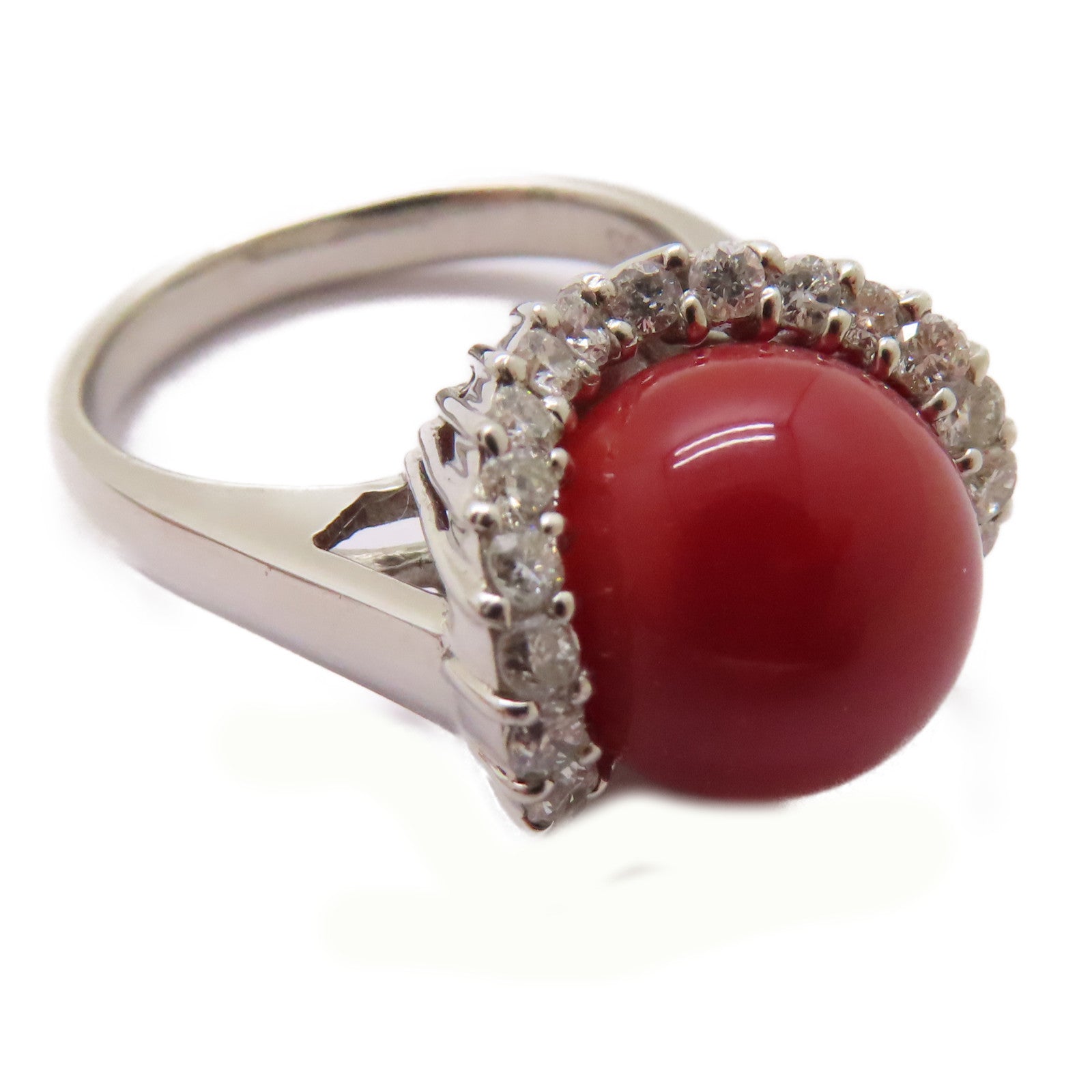 JEWELRY PT900鉑金Coral Stone Ring 0.63ct珊瑚石戒指US#6