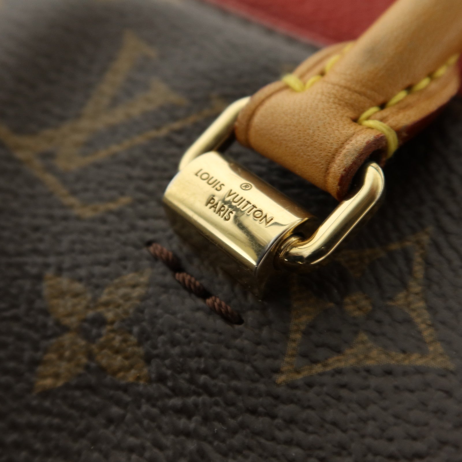 LOUIS VUITTON Monogram Pallas金扣手挽肩背兩用袋棕色/紅色