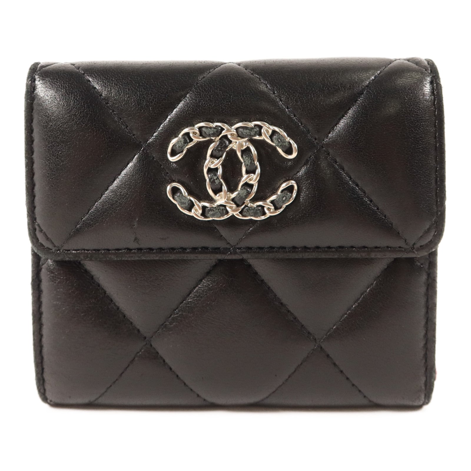 CHANEL 羊皮皮革C19 Trifold Wallet金扣錢包