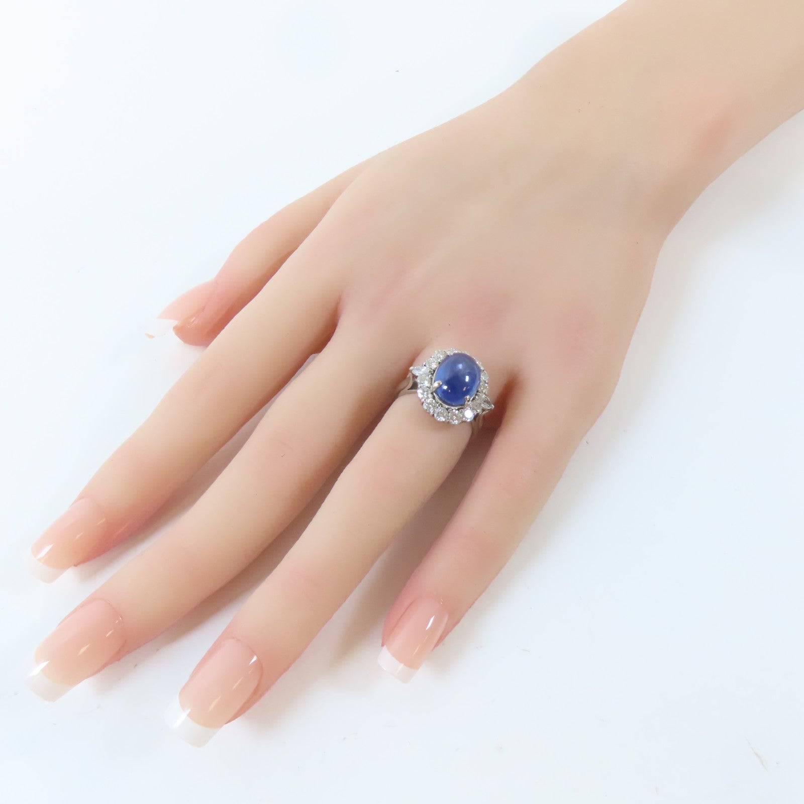 JEWELRY PT900鉑金Star Sapphire/Diamond Ring 7.01ct星光藍寶石/1.18ct鑽石戒指US#5.5