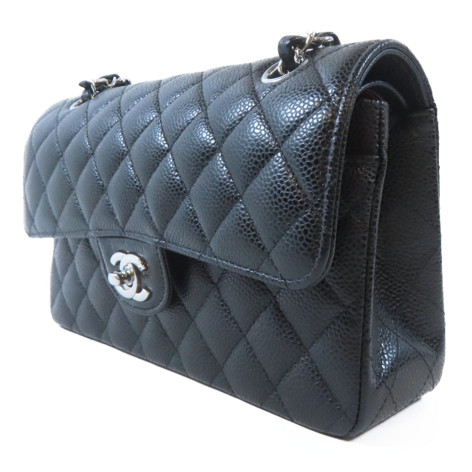 CHANEL 菱格牛皮皮革Classic 23銀扣鏈帶肩背袋黑色
