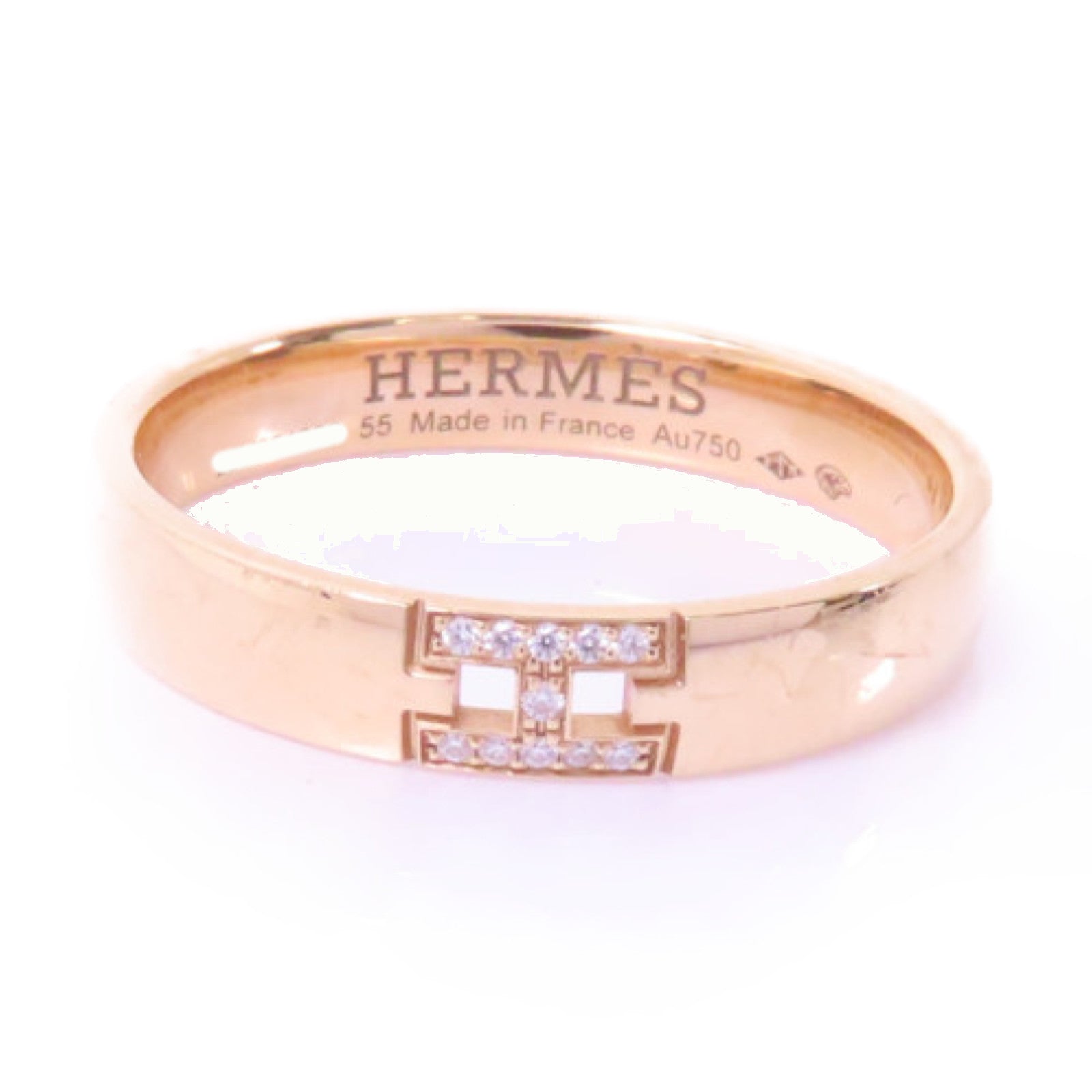 HERMES 18K玫瑰金Herakles Ring 0.03ct鑽石戒指Hermes#55 US#7.25