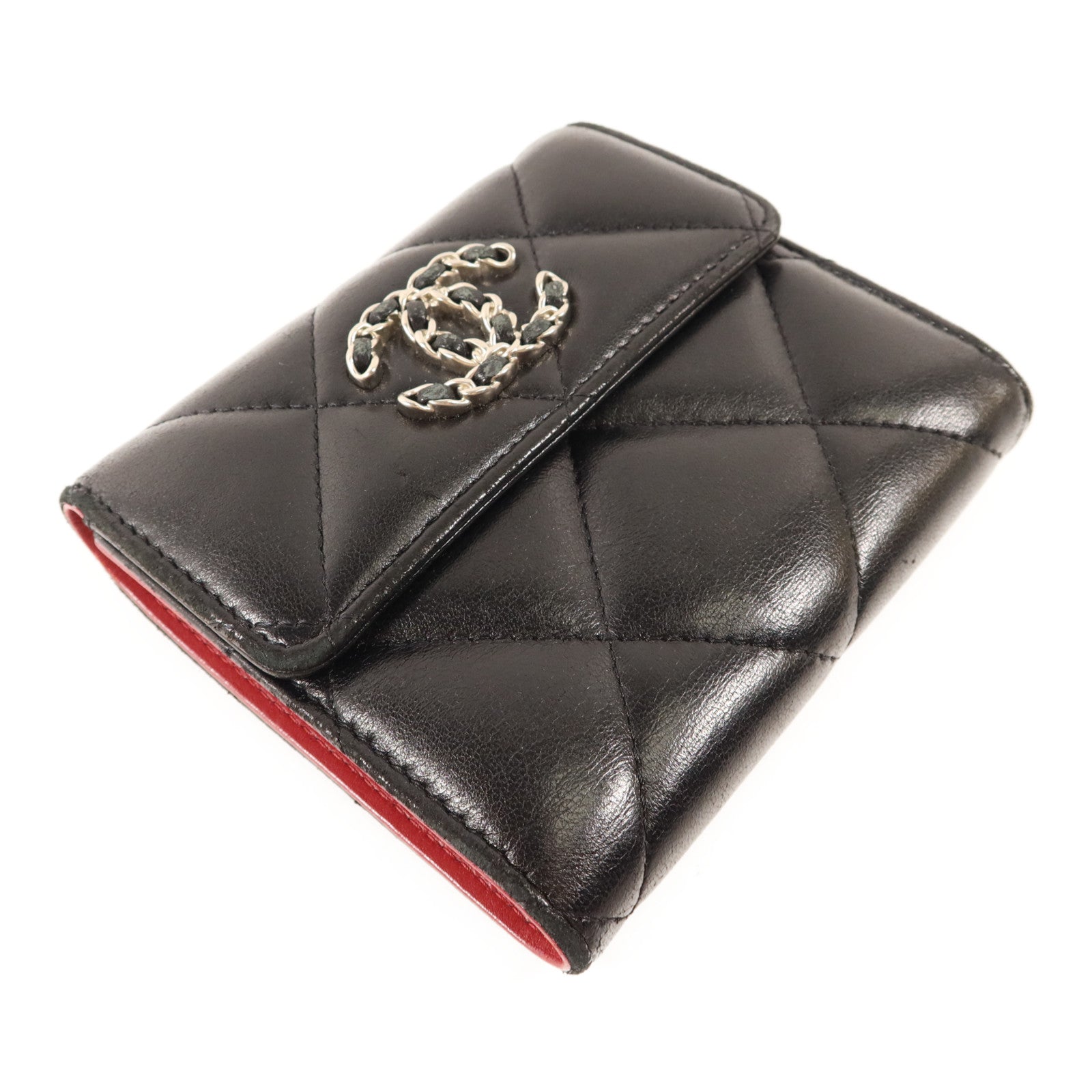 CHANEL 羊皮皮革C19 Trifold Wallet金扣錢包