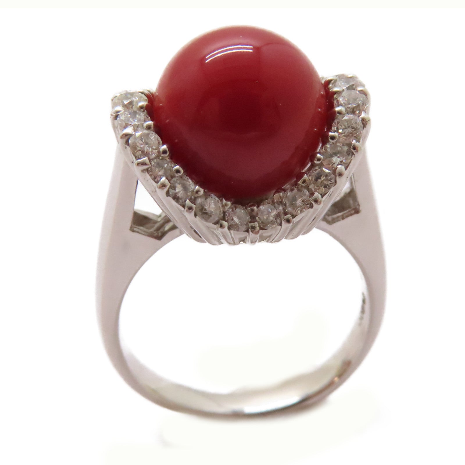 JEWELRY PT900鉑金Coral Stone Ring 0.63ct珊瑚石戒指US#6