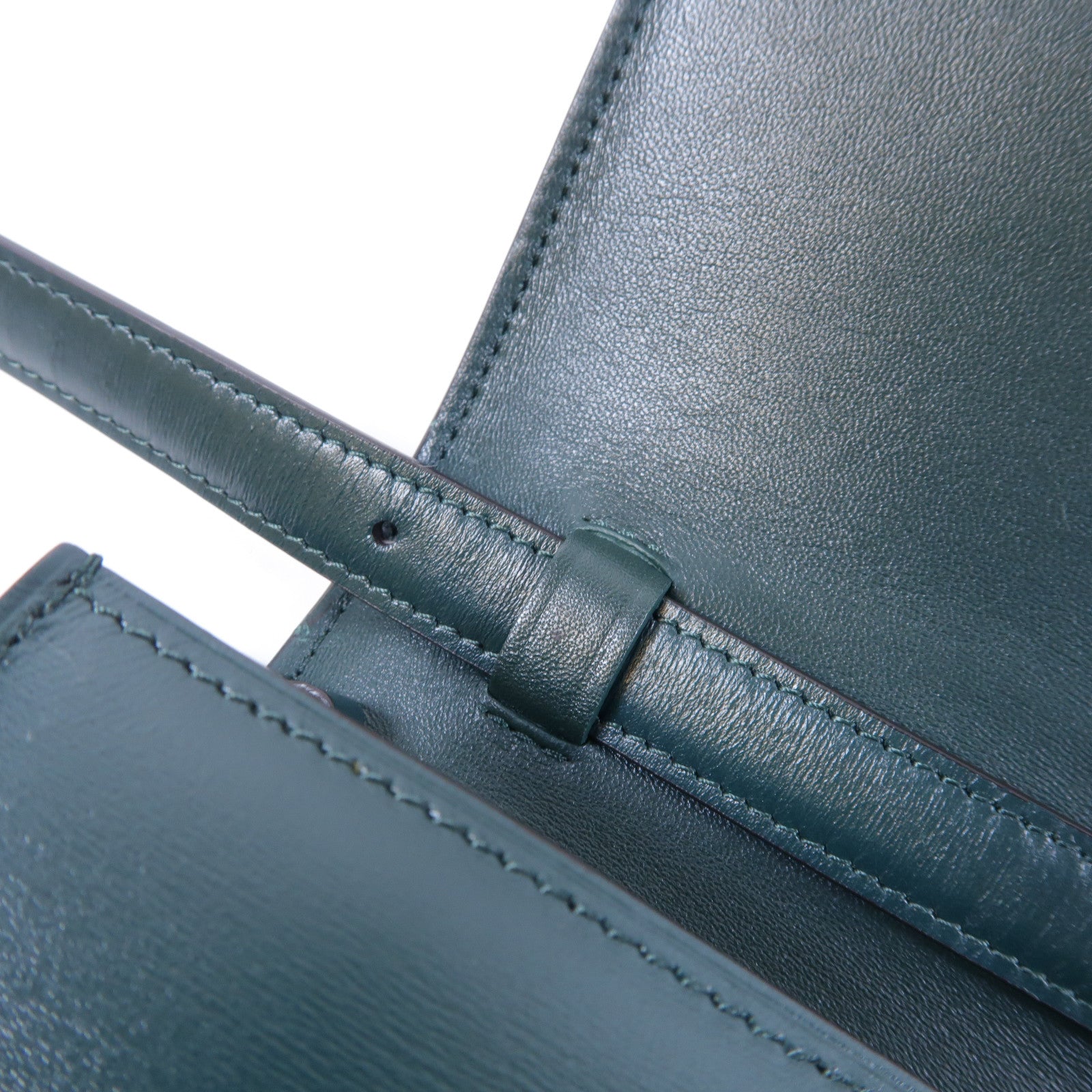 CELINE 【激減優惠】牛皮皮革Classic Box金扣肩背袋深綠色