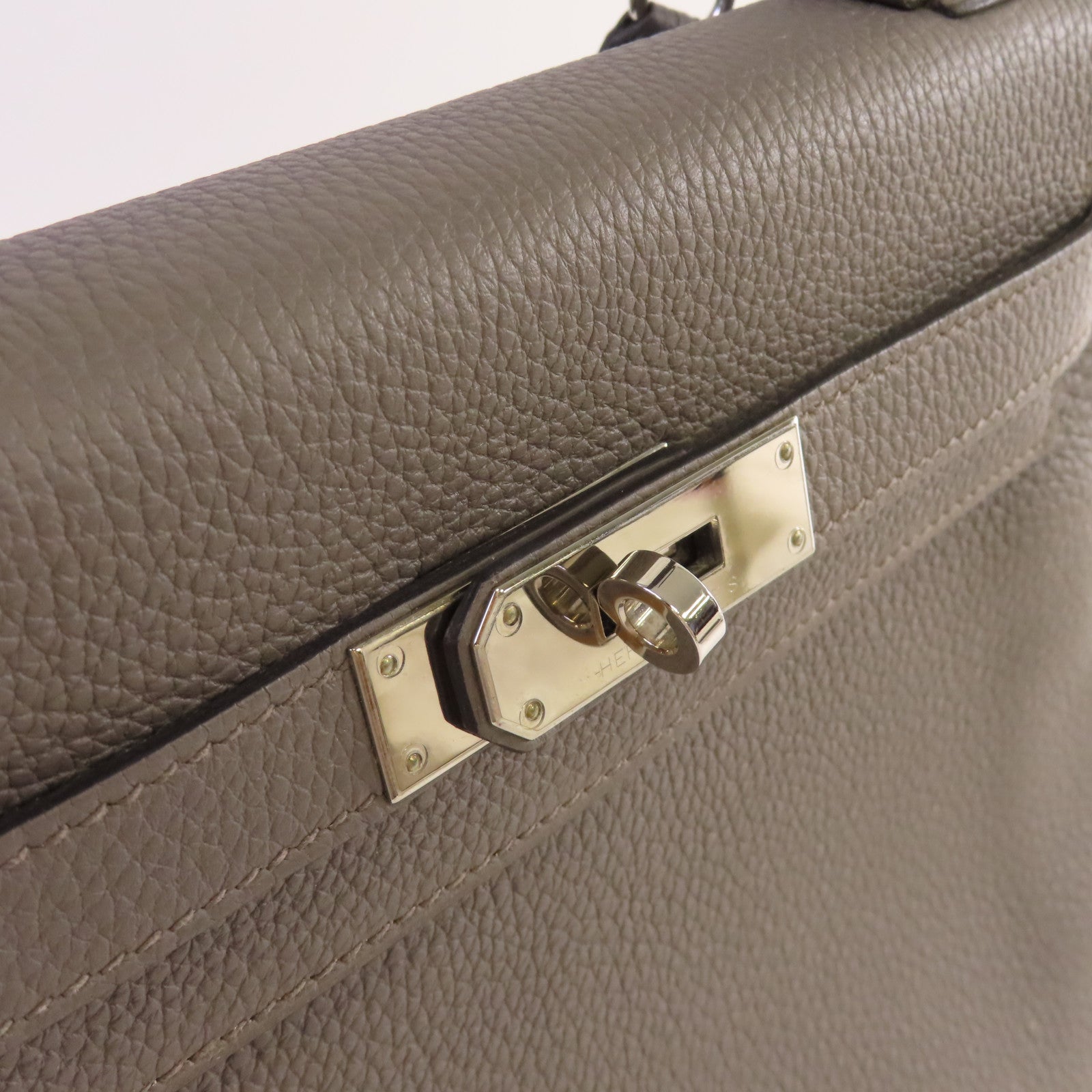 HERMES Togo皮革Kelly 28銀扣手挽肩背兩用袋Gris Etain錫器灰色
