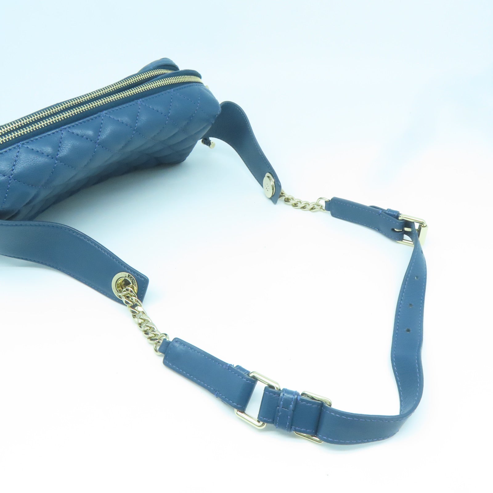 CHANEL 【激減優惠】菱格牛皮皮革Waist Bag金扣腰包藍色
