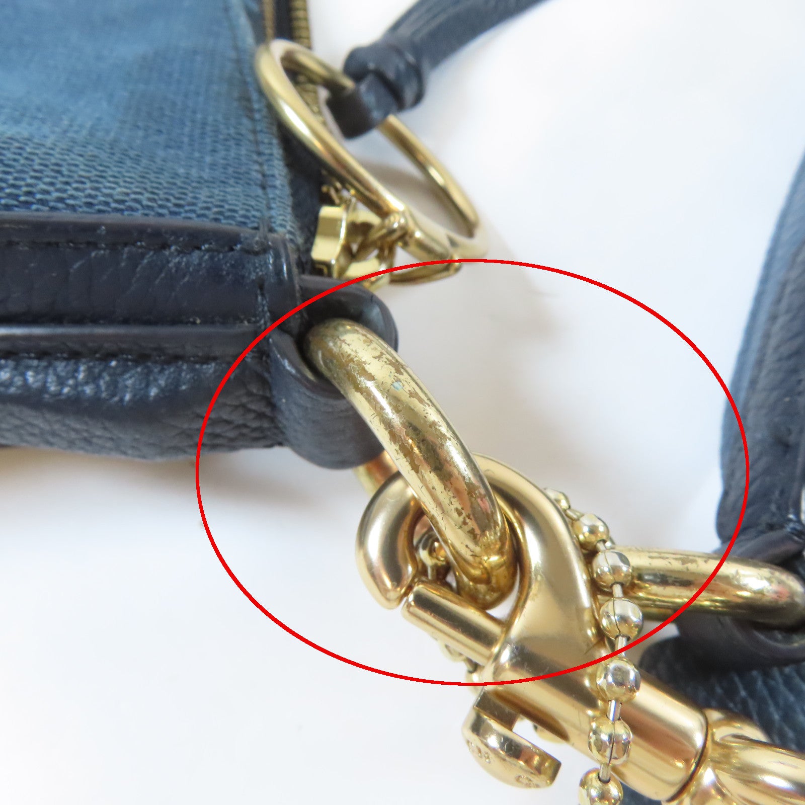 COACH 帆布2 Way Shoulder Bag金扣手挽肩背兩用袋藍色