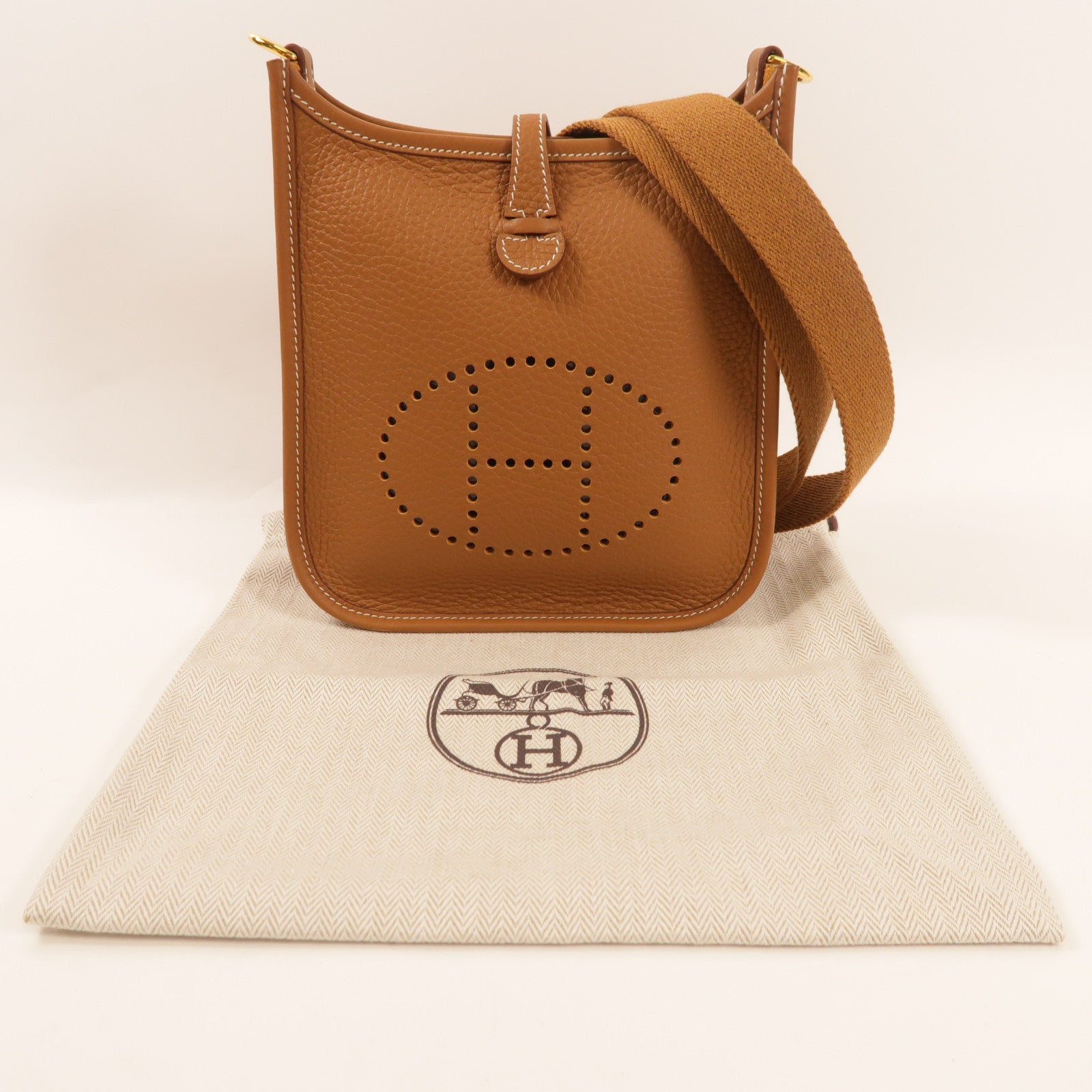 HERMES Clemence皮革EvelyneTPM金扣肩背袋Gold