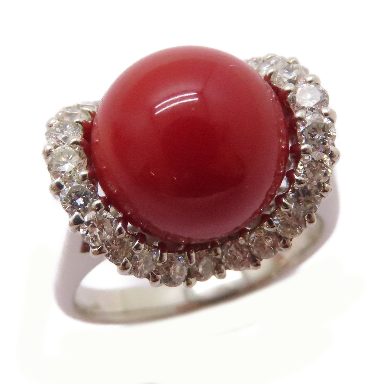 JEWELRY PT900鉑金Coral Stone Ring 0.63ct珊瑚石戒指US#6