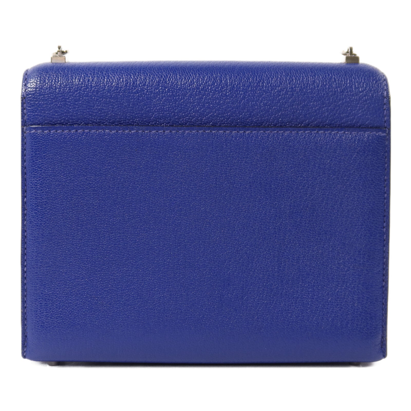 HERMES Chevre皮革Verrou Mini銀扣鏈帶肩背袋Bleu Electrique