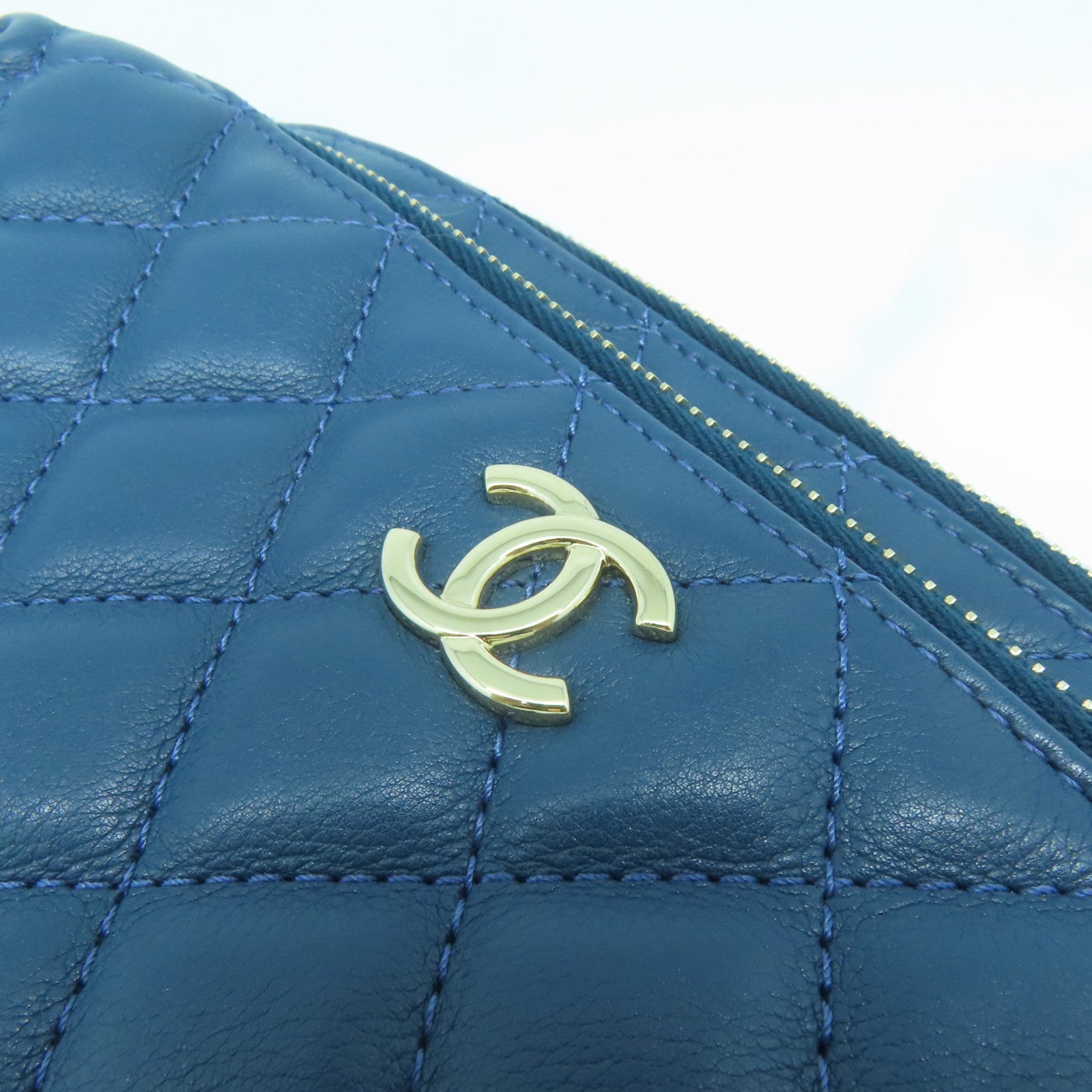 CHANEL 【激減優惠】菱格牛皮皮革Waist Bag金扣腰包藍色