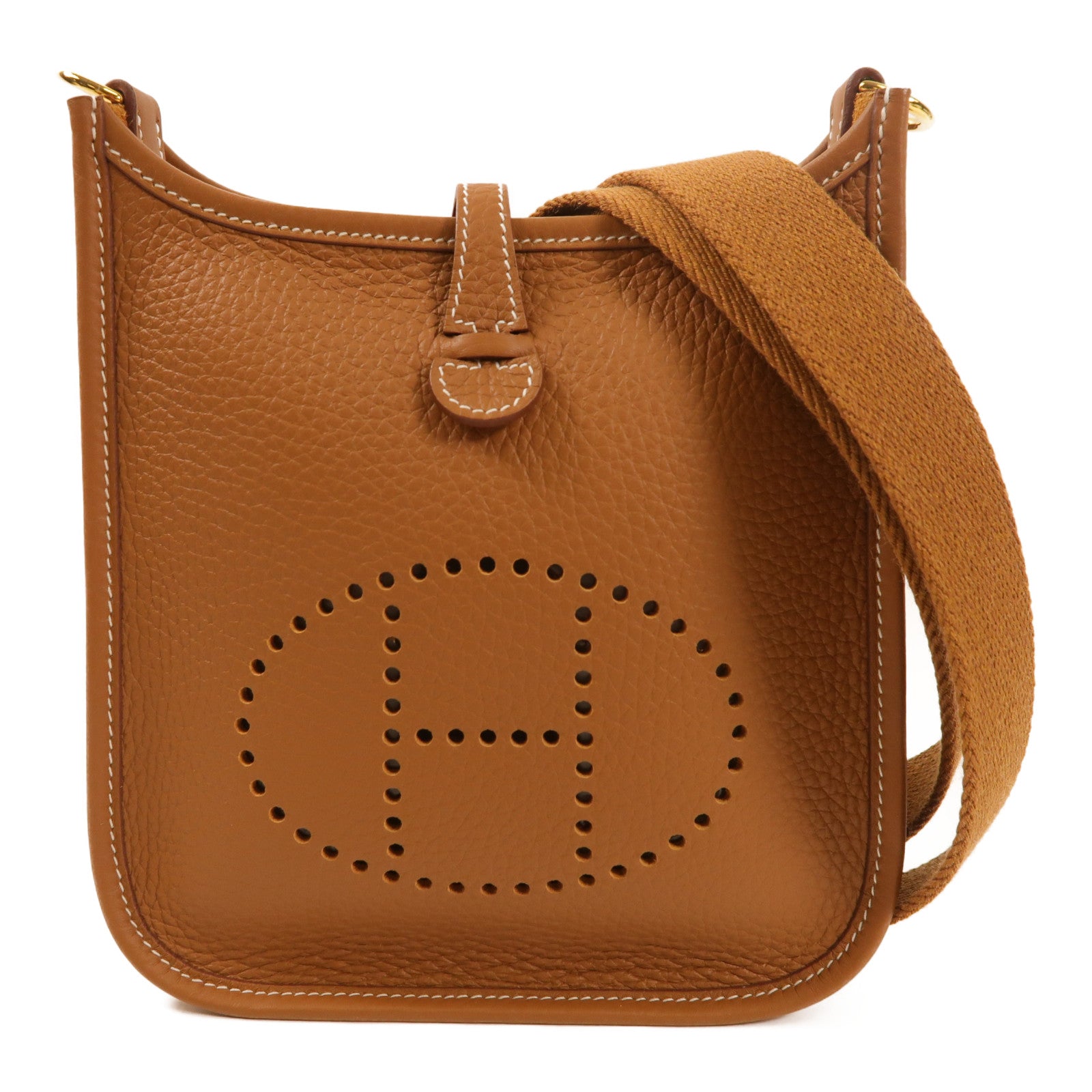 HERMES Clemence皮革EvelyneTPM金扣肩背袋Gold