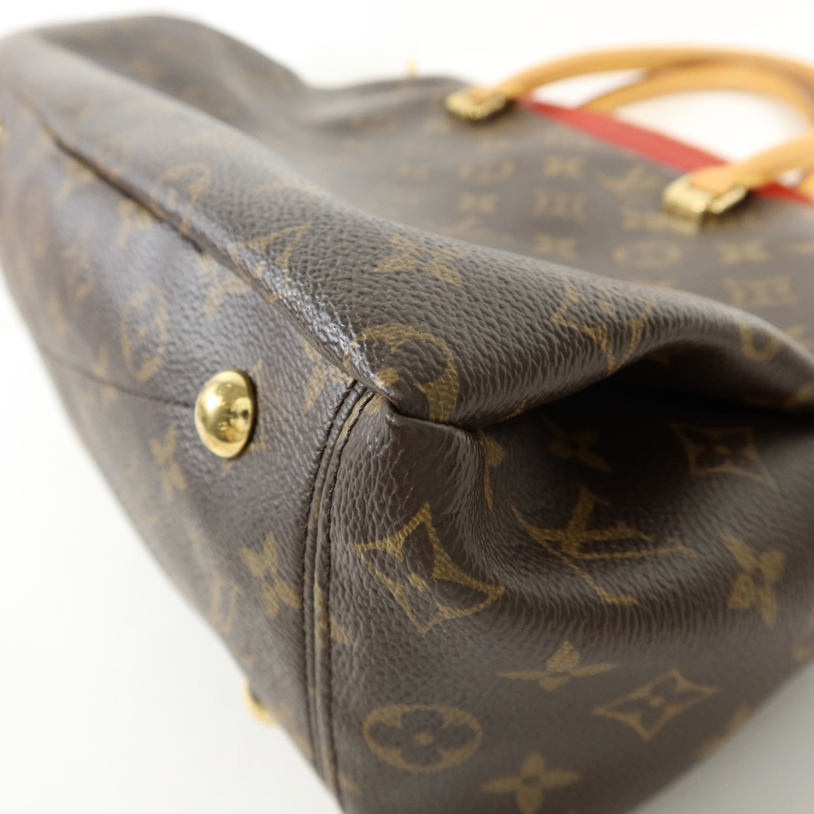 LOUIS VUITTON Monogram Pallas金扣手挽肩背兩用袋棕色/紅色