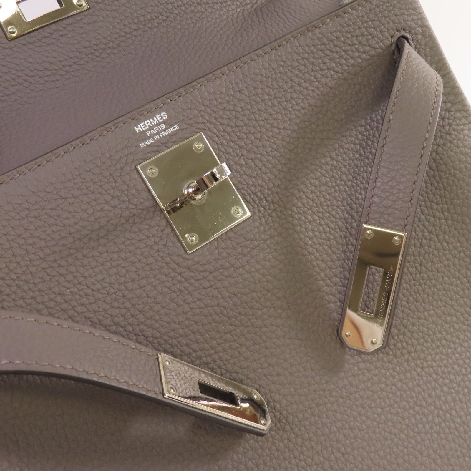 HERMES Togo皮革Kelly 28銀扣手挽肩背兩用袋Gris Etain錫器灰色