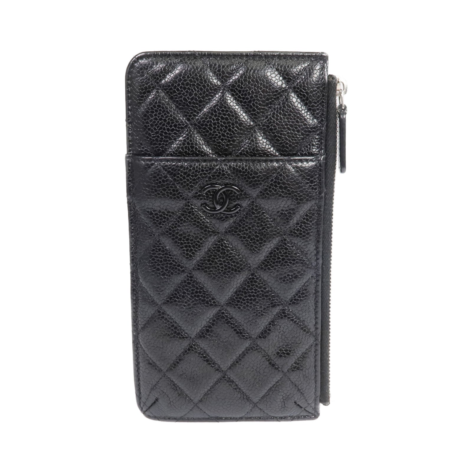 CHANEL 【激減優惠】牛皮皮革Phone Zipper Wallet銀扣長錢包