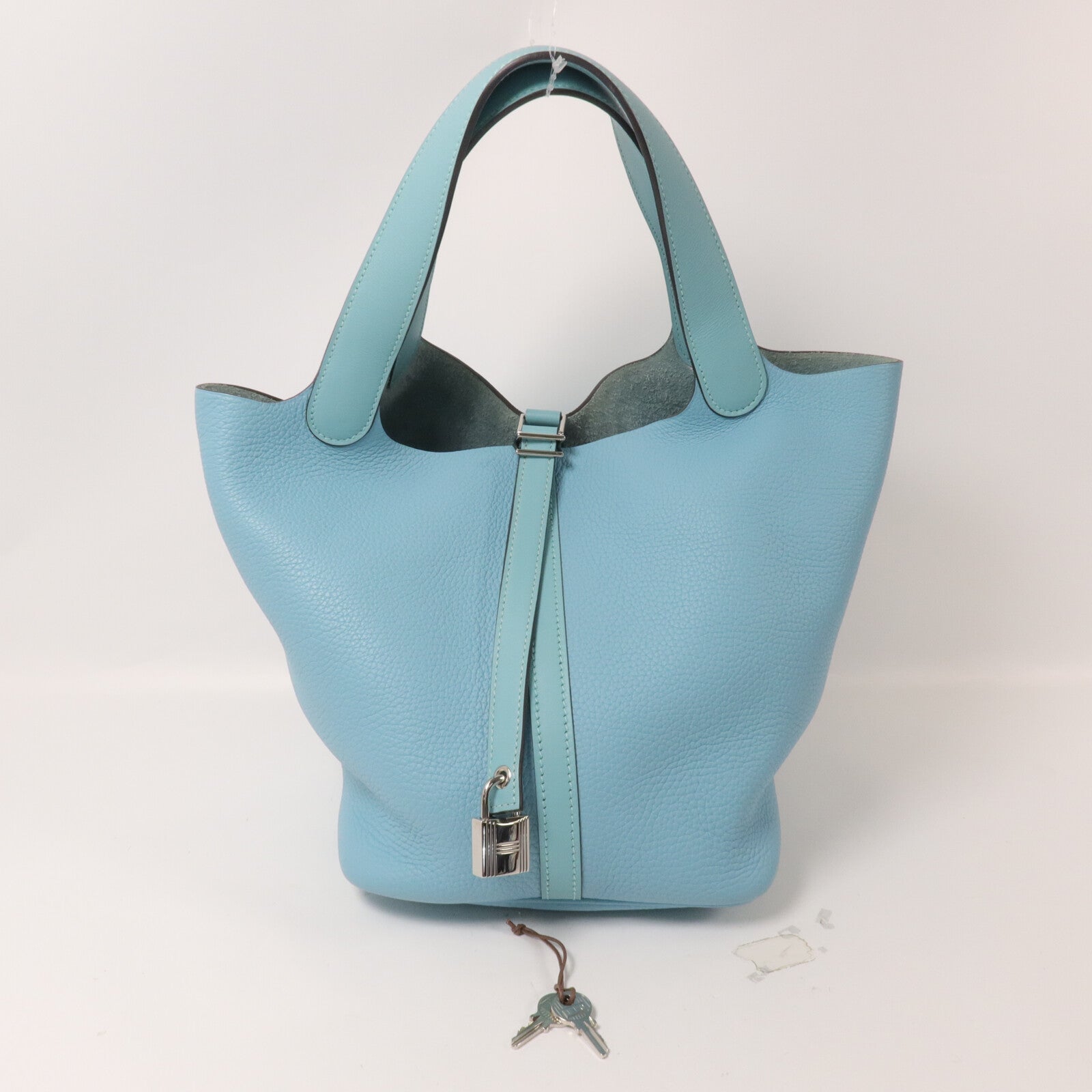 HERMES Clemence皮革Picotin MM扣手挽袋Bleu Atoll